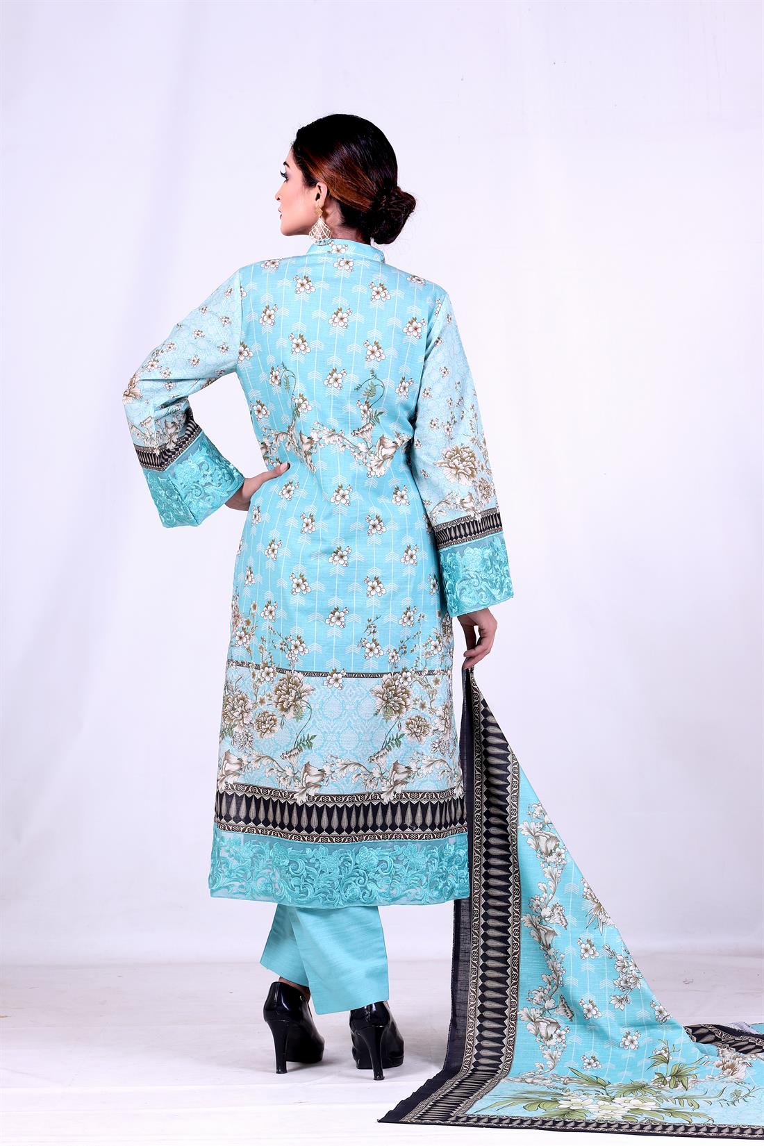 Ferozi Embroidered 3 Piece Khaddar Kameez with Printed Shawl