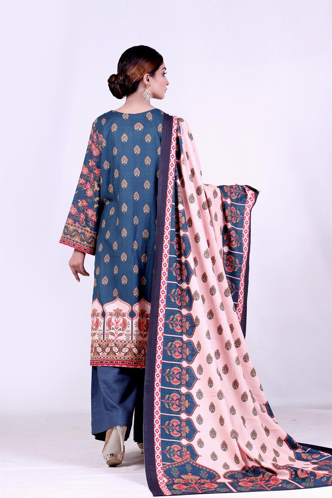Zinc Khaddar Embroidered 3 Piece Kameez with Shawl & Palazzo