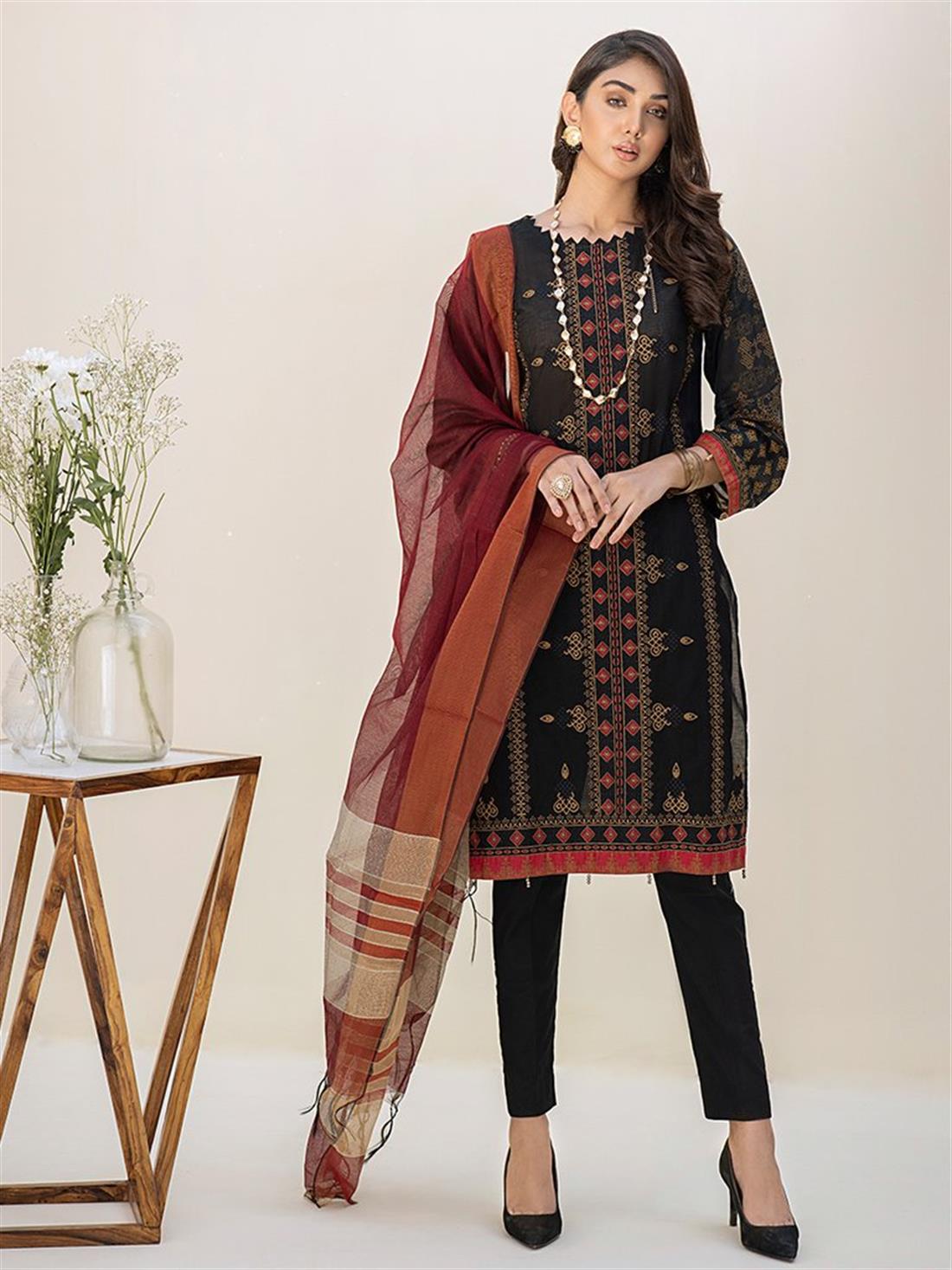 Black Embroidered Organza Ladies Readymade