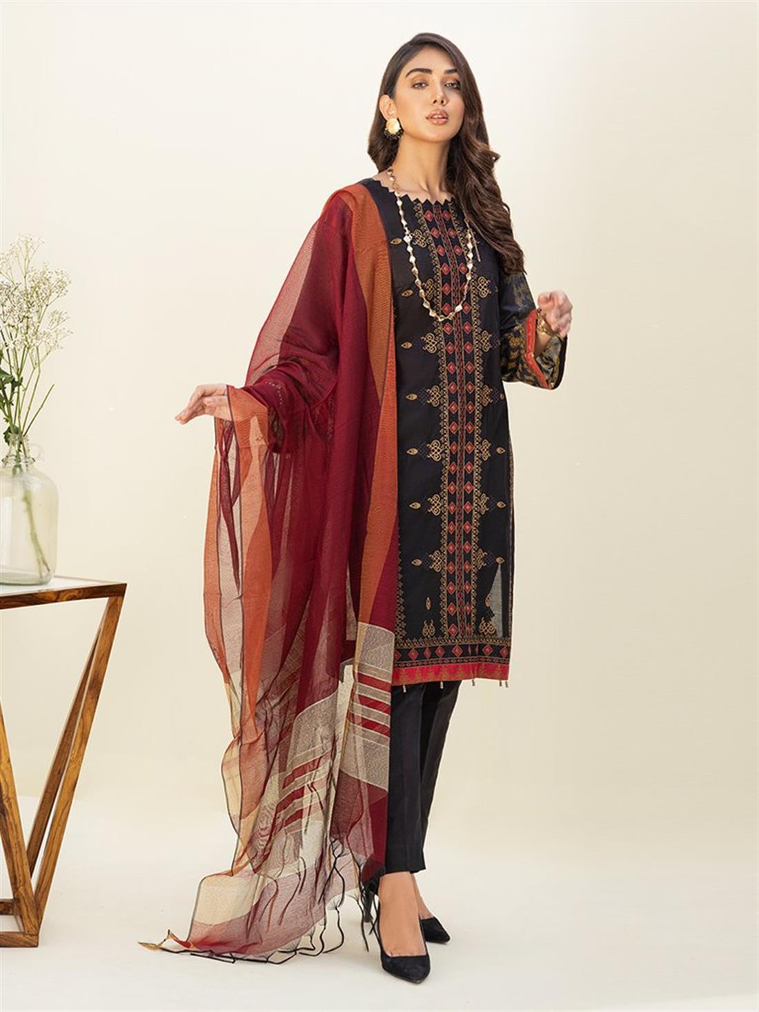 Black Embroidered Organza Ladies Readymade