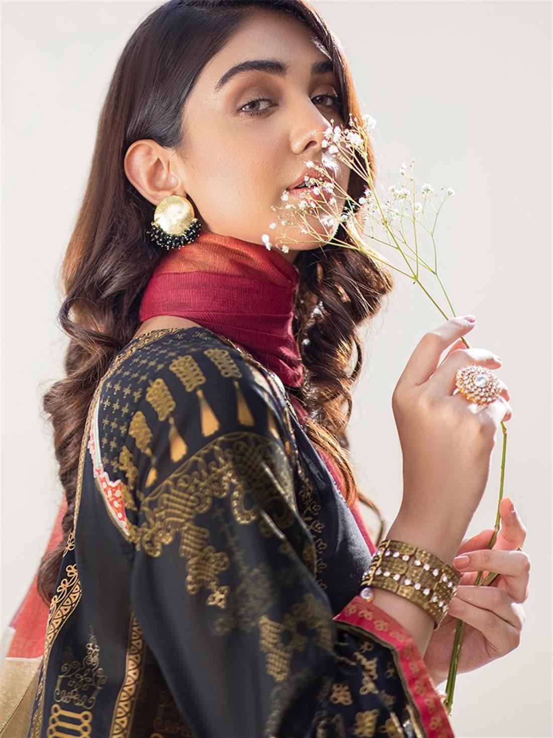 Black Embroidered Organza Ladies Readymade