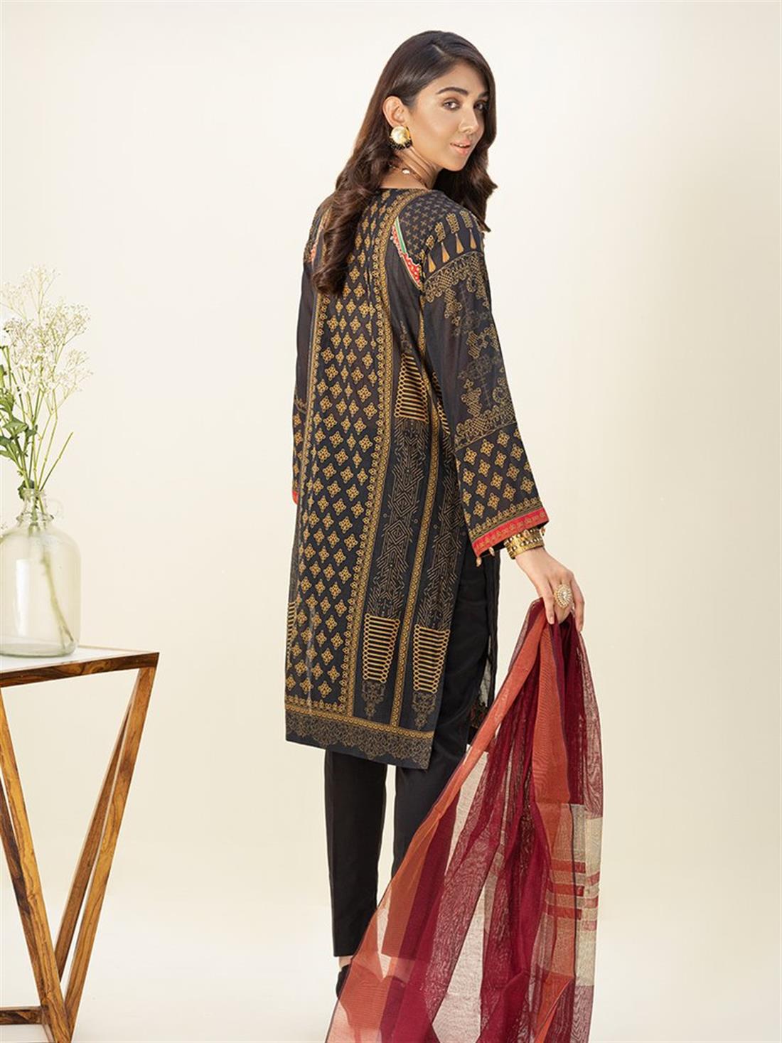 Black Embroidered Organza Ladies Readymade