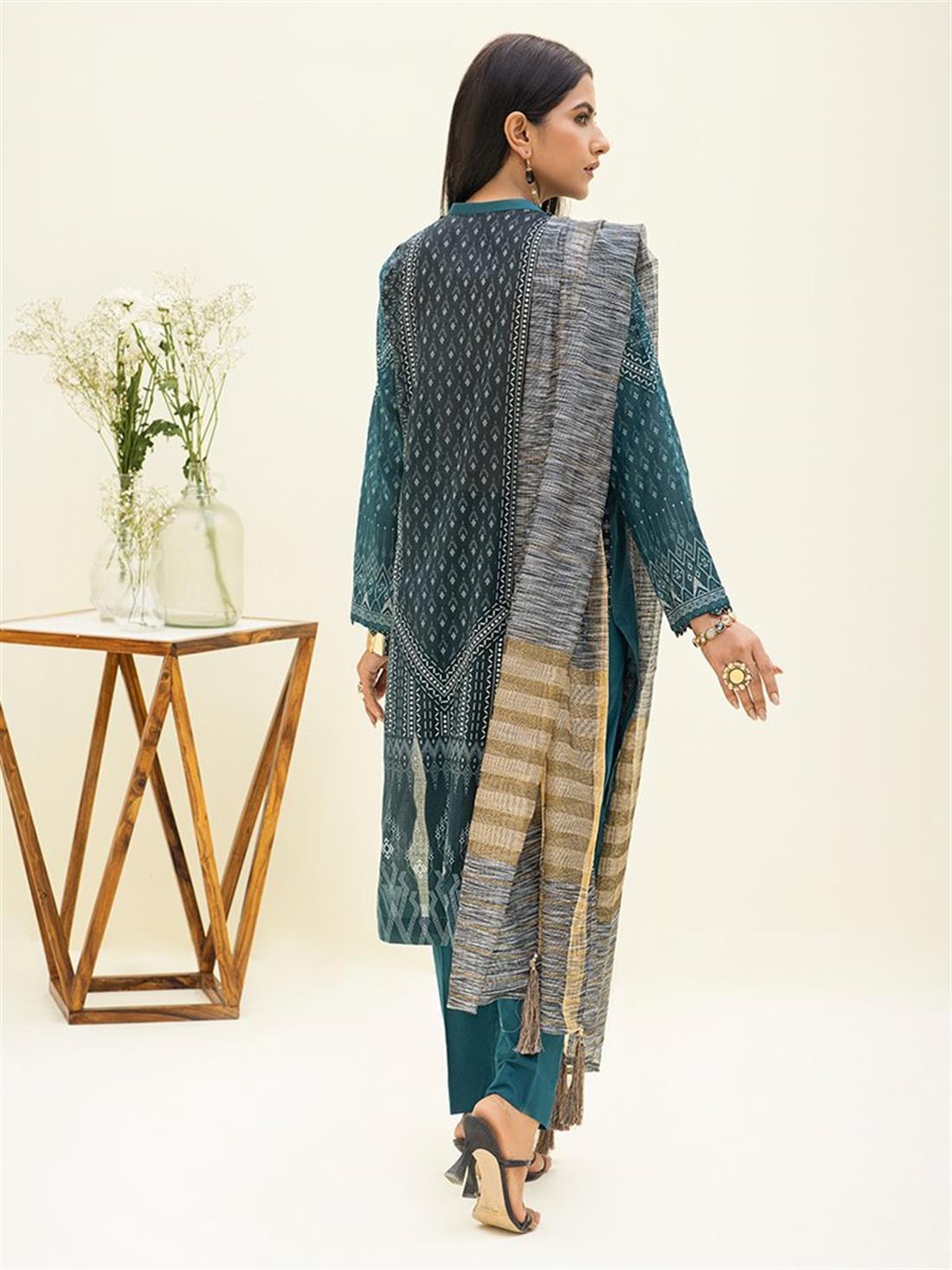 Teal Embroidered Organza Ladies Readymade