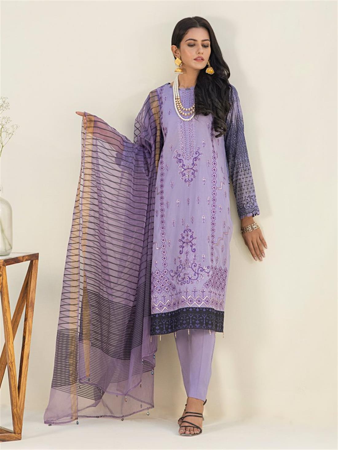 Light Purple Sequinned Organza Ladies Readymade