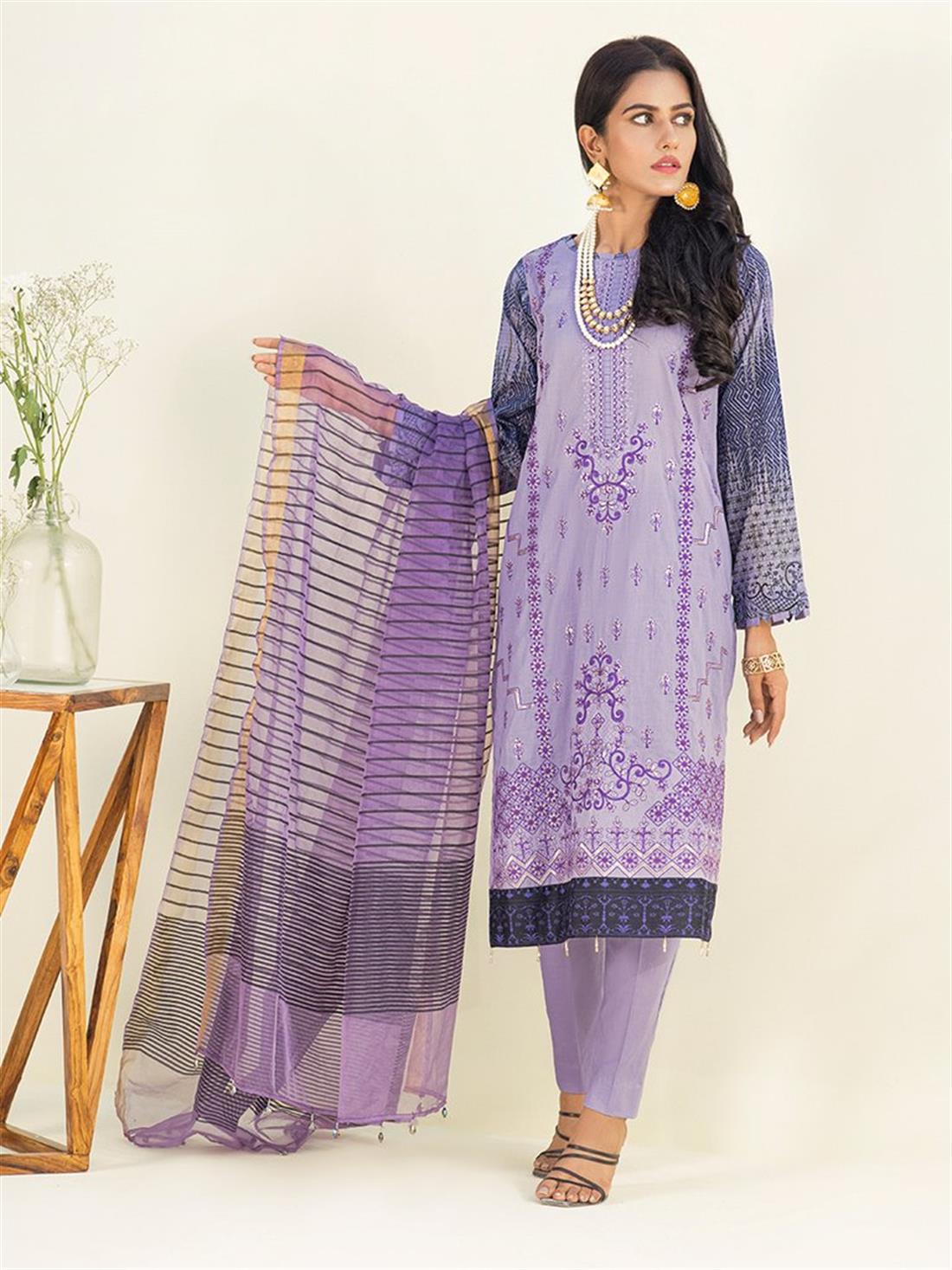 Light Purple Sequinned Organza Ladies Readymade