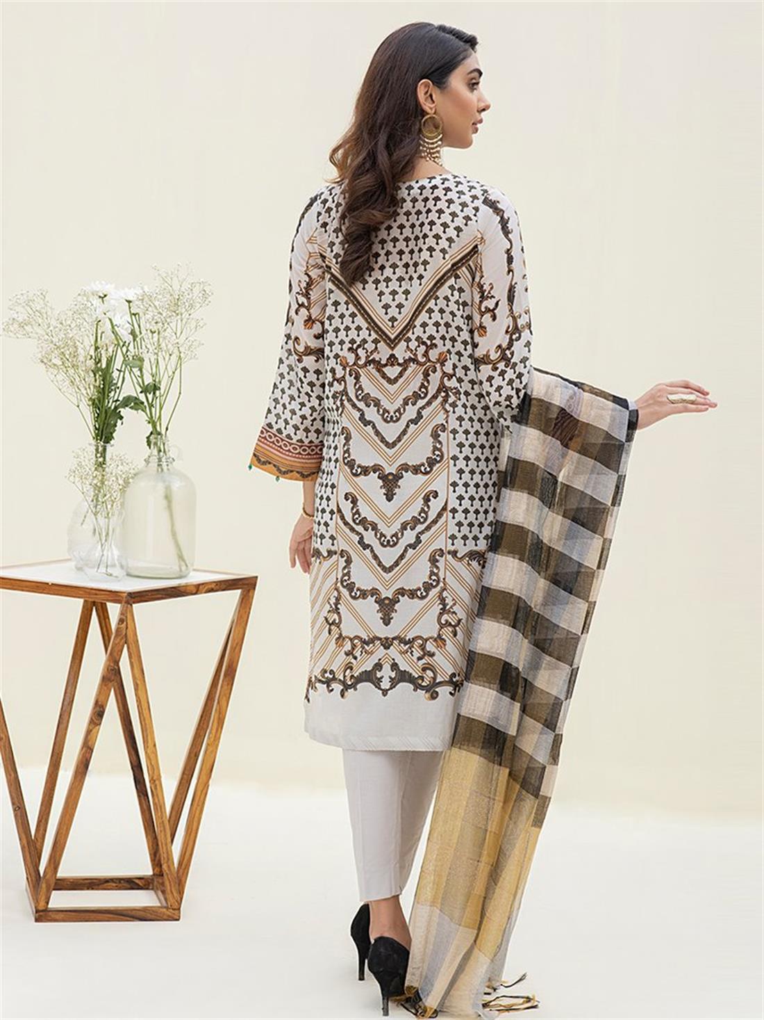 Ash White Embroidered Organza Ladies Readymade