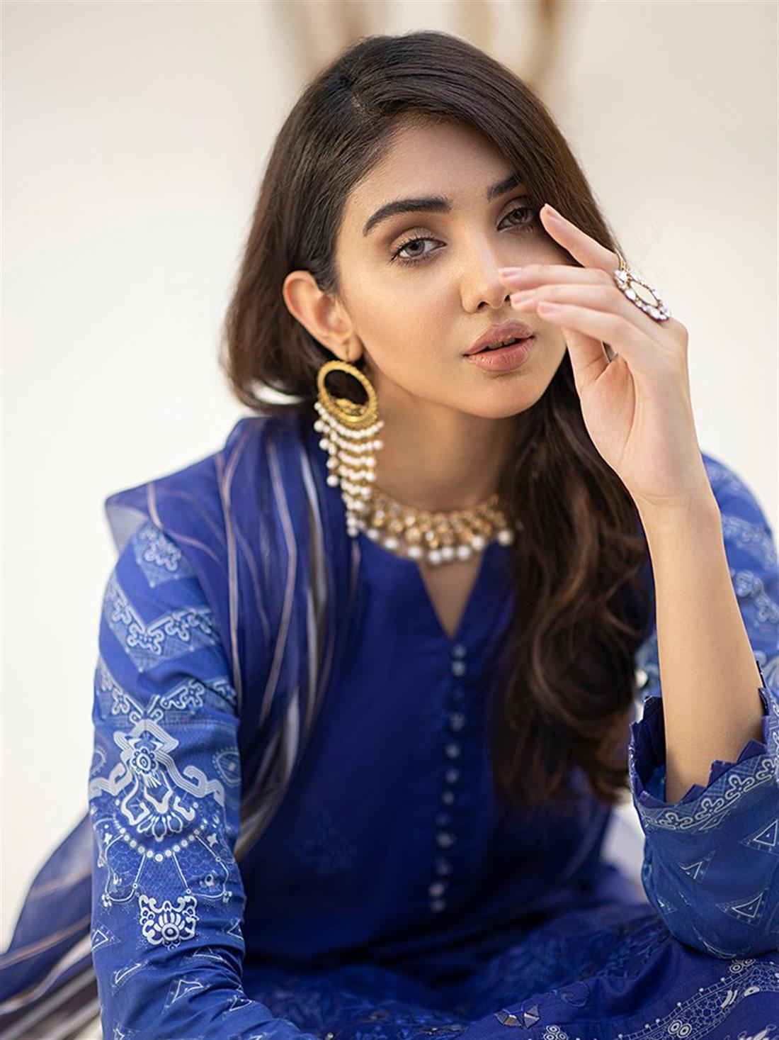 Royal Blue Embroidered Organza Ladies Readymade
