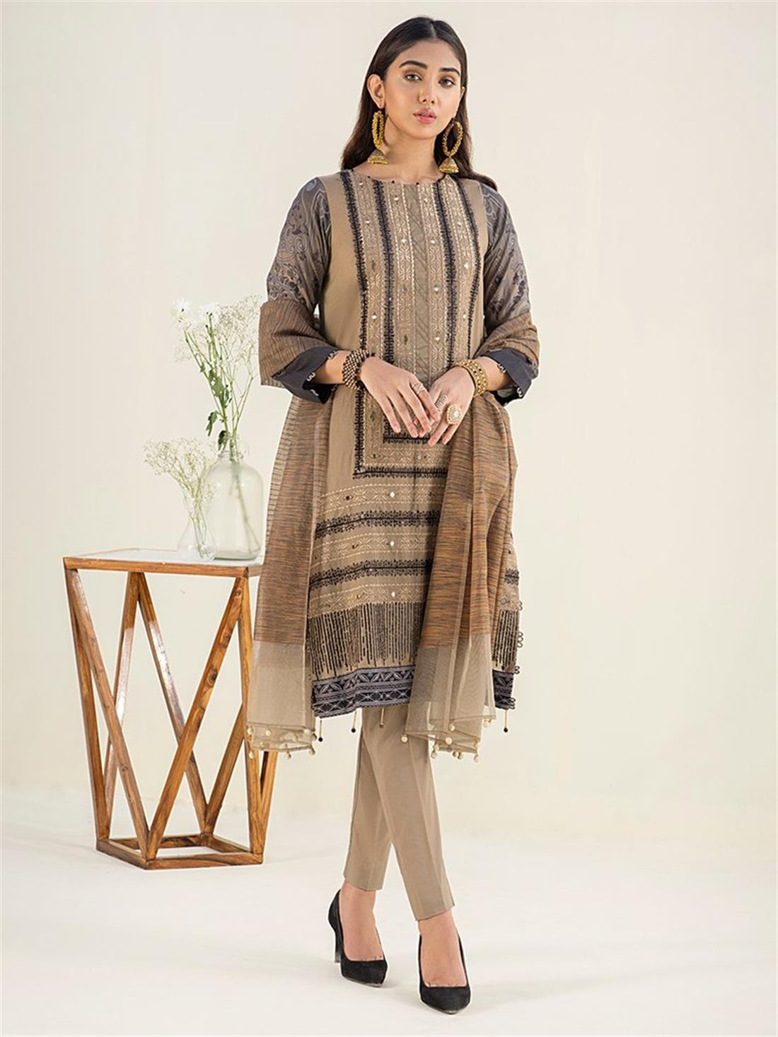 Light Brown Sequinned Organza Ladies Readymade
