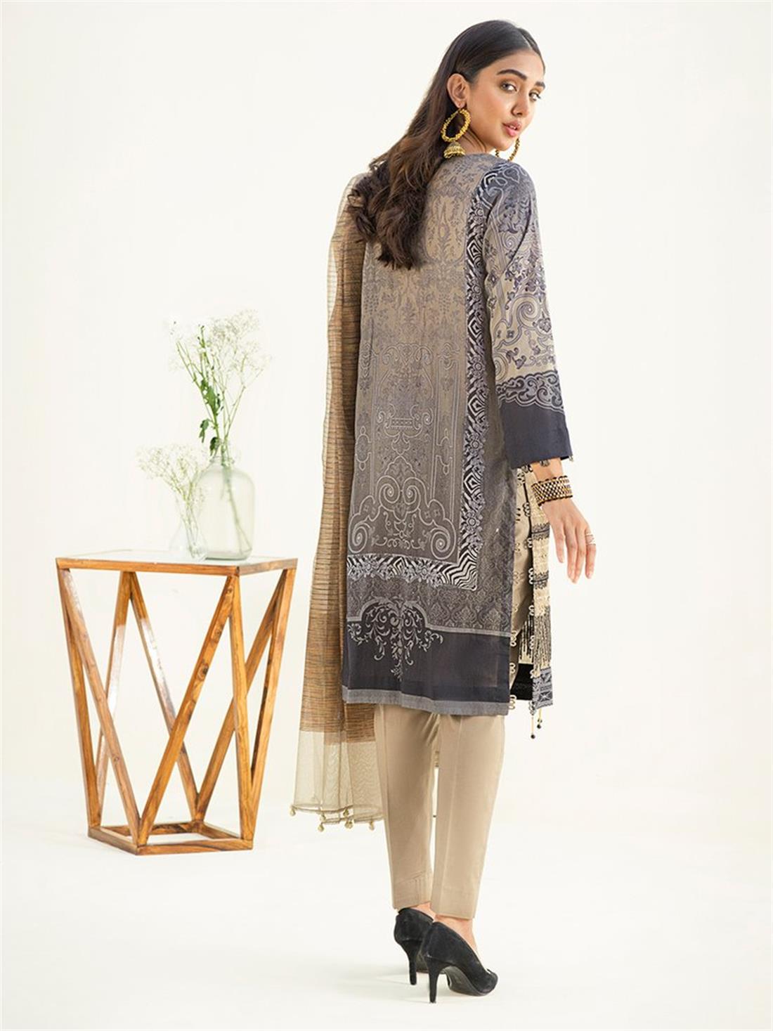 Light Brown Sequinned Organza Ladies Readymade
