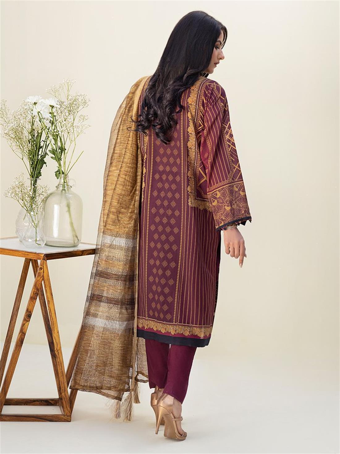 Maroon Embroidered Organza Ladies Readymade