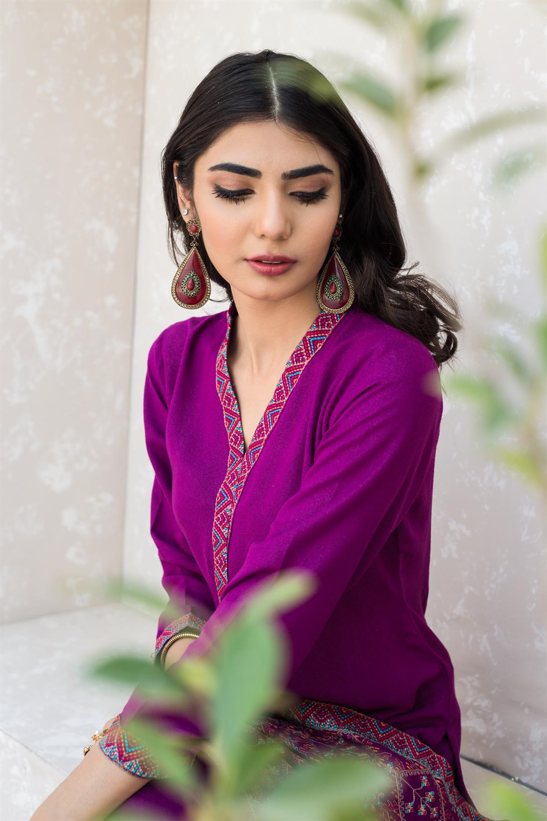 Purple Karandi 3 Piece Heavy Embroidered Kameez with Dupatta