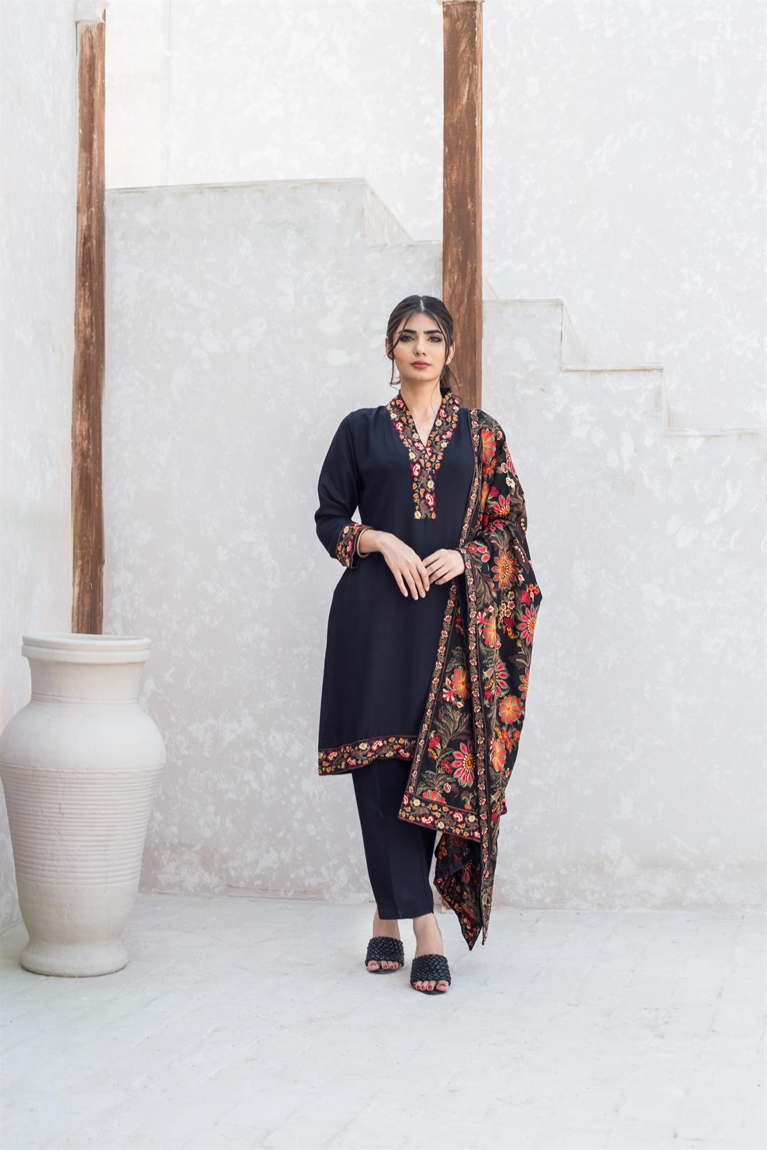 Black Embroidered Karandi Ladies Readymade