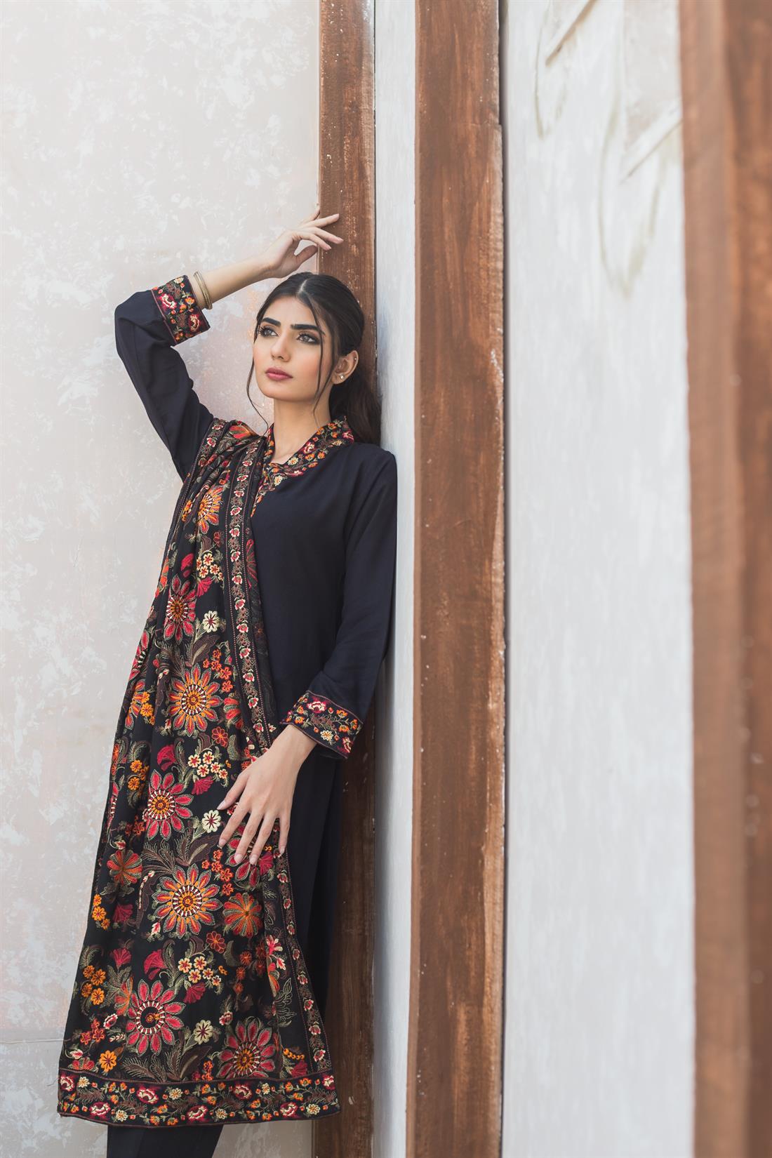 Black Embroidered Karandi Ladies Readymade