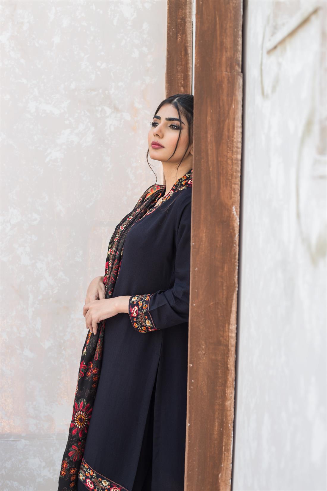 Black Embroidered Karandi Ladies Readymade