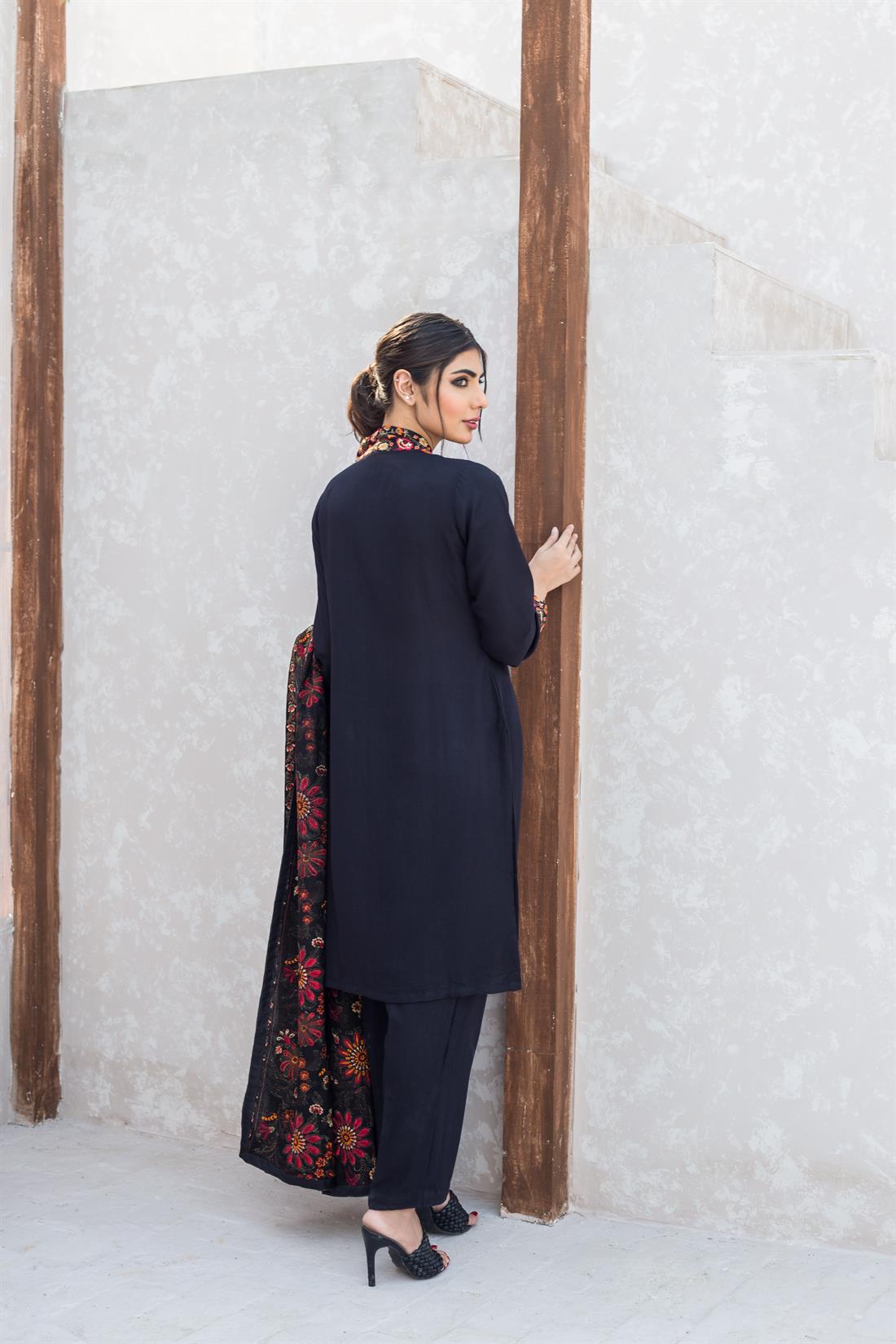 Black Embroidered Karandi Ladies Readymade