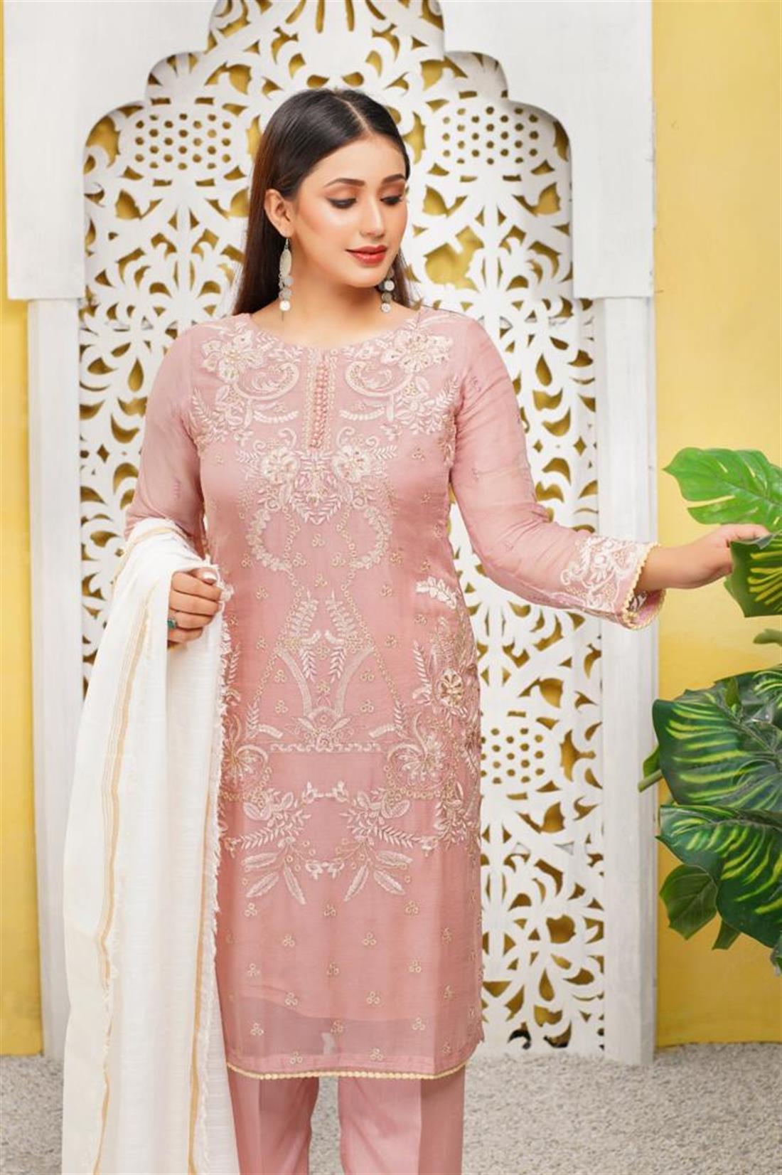 Pink Chiffon Purple 3 Piece Tilla Embroidered Readymade Salwar Suit