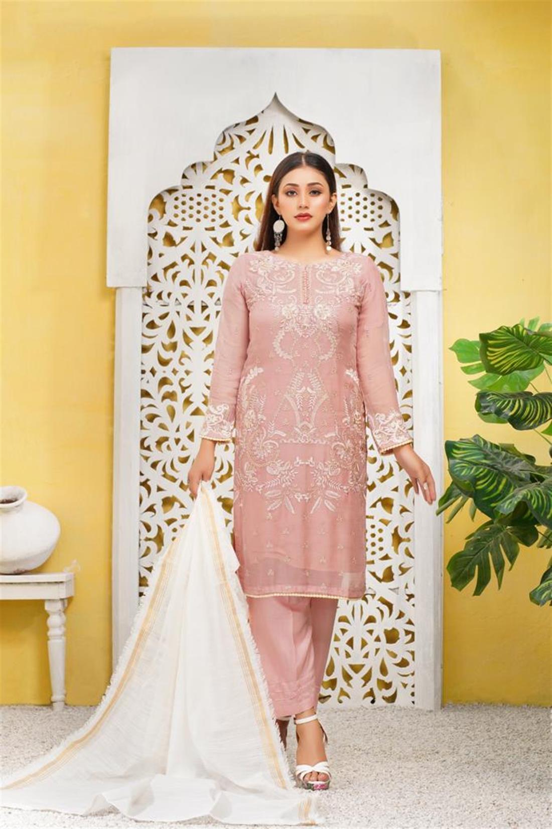Pink Chiffon Purple 3 Piece Tilla Embroidered Readymade Salwar Suit