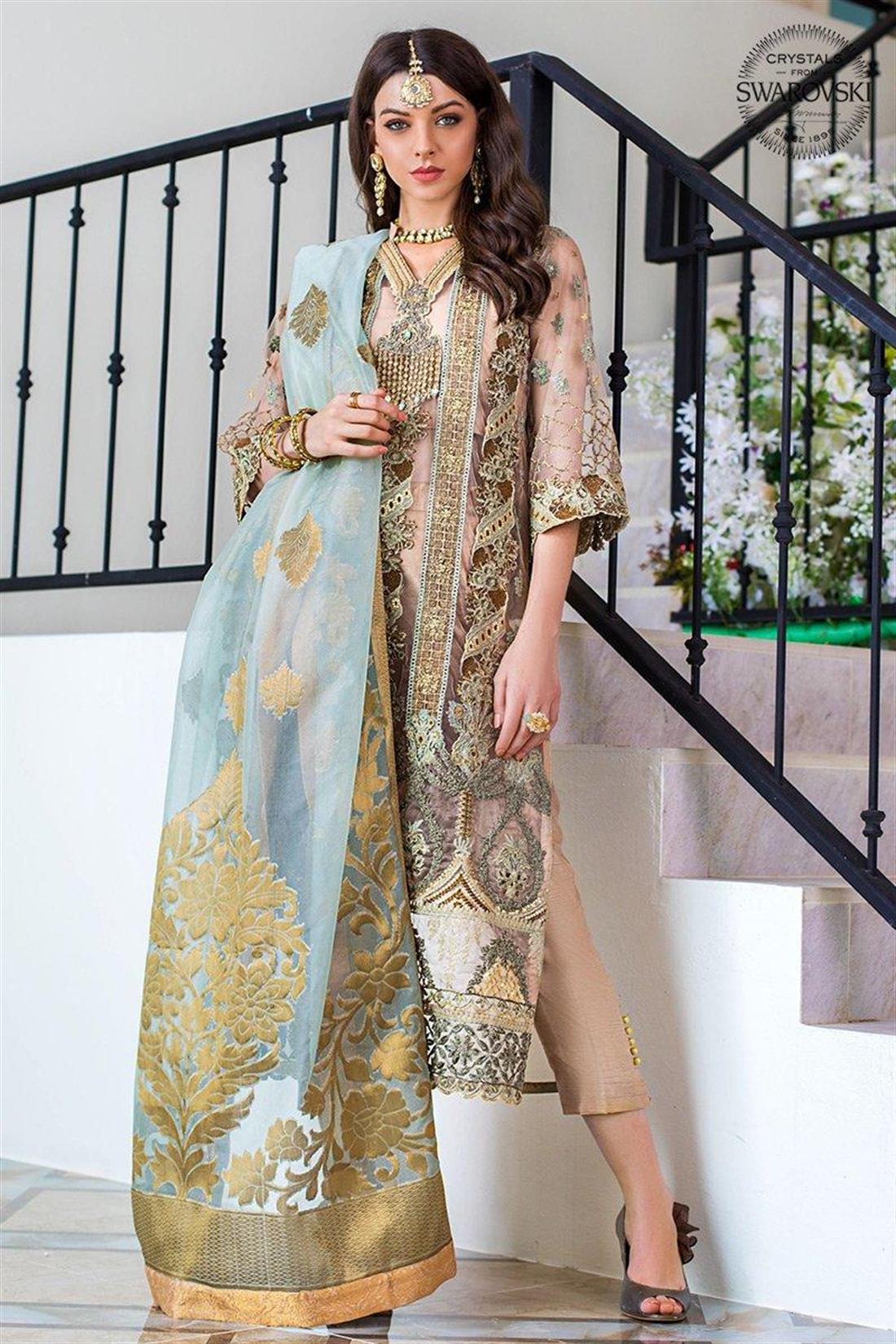 Beige Cutwork Organza Beautiful Embroidered Readymade Salwar Suit
