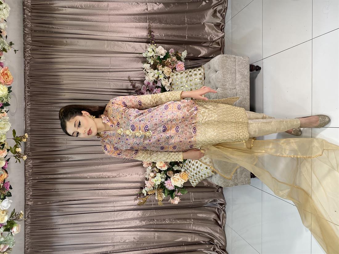 Beige Embroidered Organza Ladies Readymade