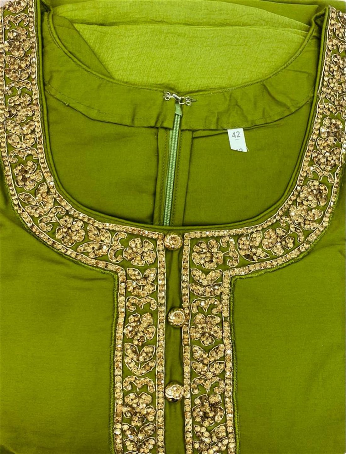 Mehndi Green Navy Blue Silk Embroidered Salwar Kameez & Dupatta
