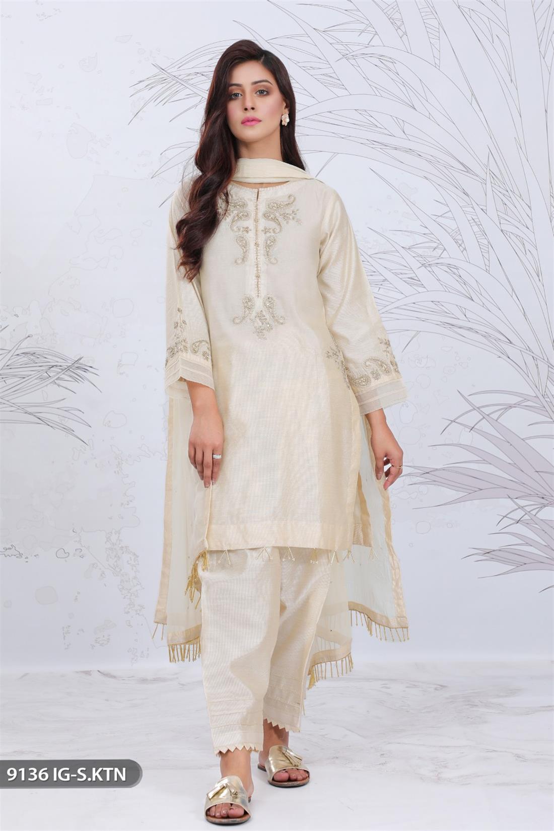 Skin Embroidered Chiffon Ladies Readymade