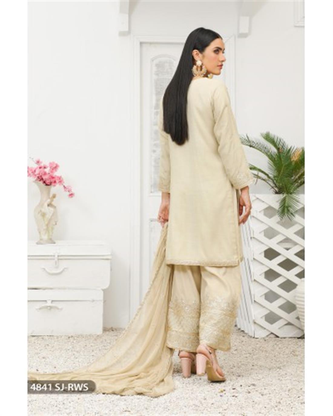 Skin Embroidered Raw Silk Ladies Readymade