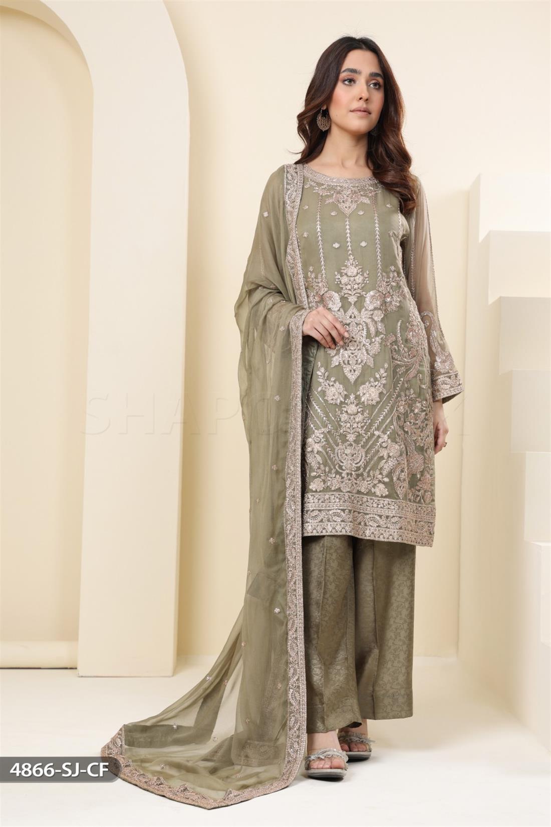 Black Chiffon 3 Piece Readymade Salwar Suit with Tilla Embroidered