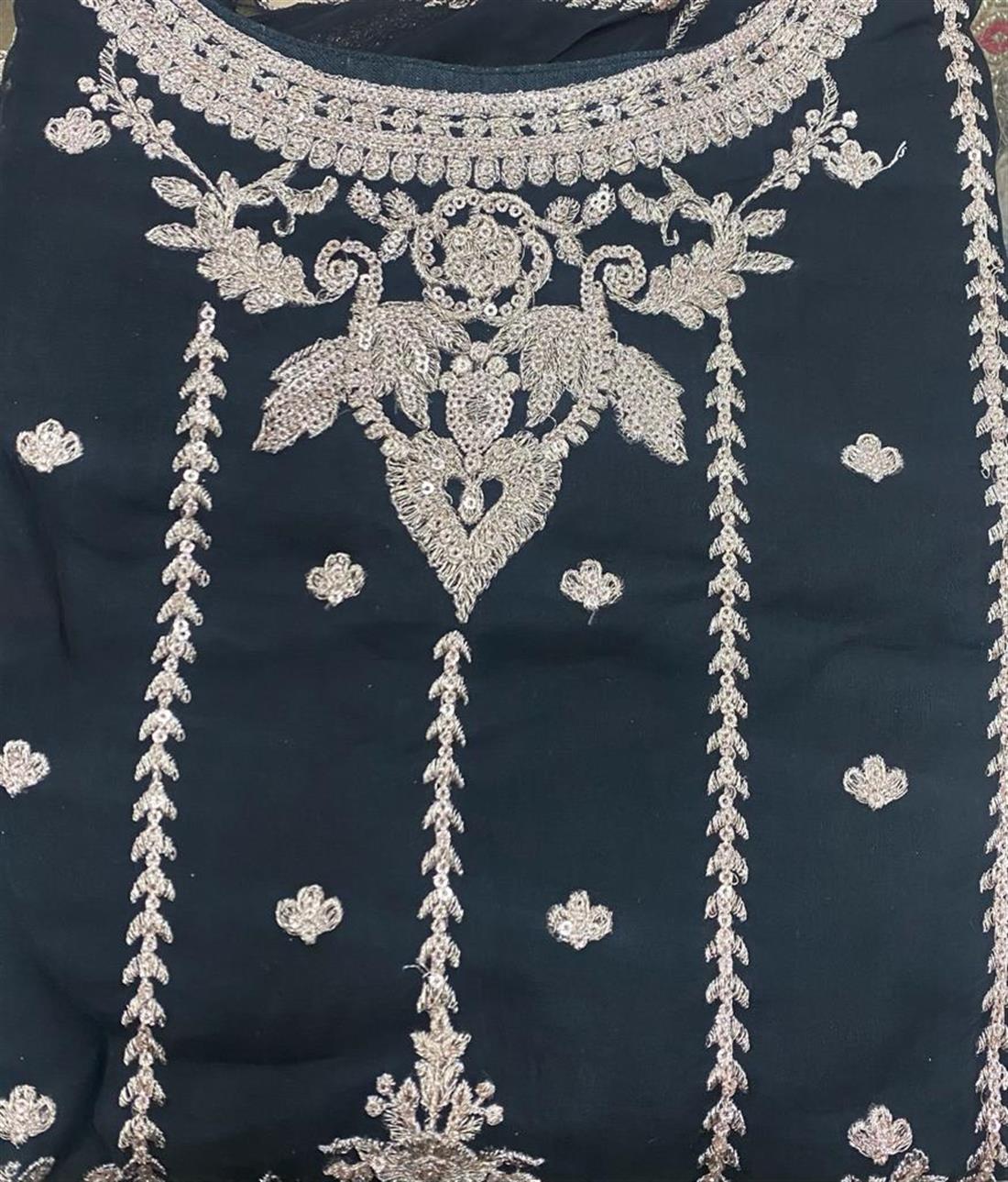 Black Chiffon 3 Piece Readymade Salwar Suit with Tilla Embroidered