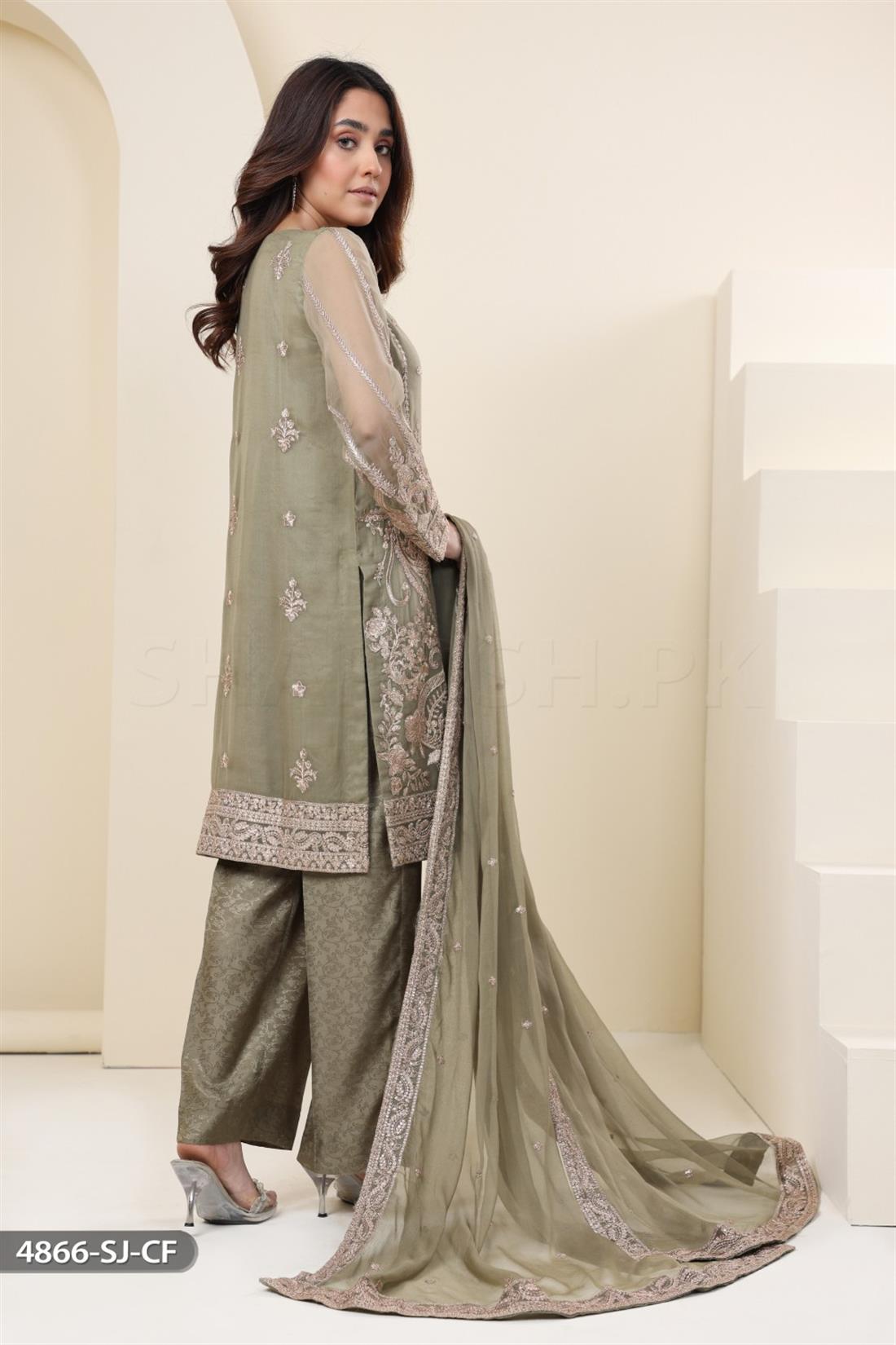 Black Chiffon 3 Piece Readymade Salwar Suit with Tilla Embroidered