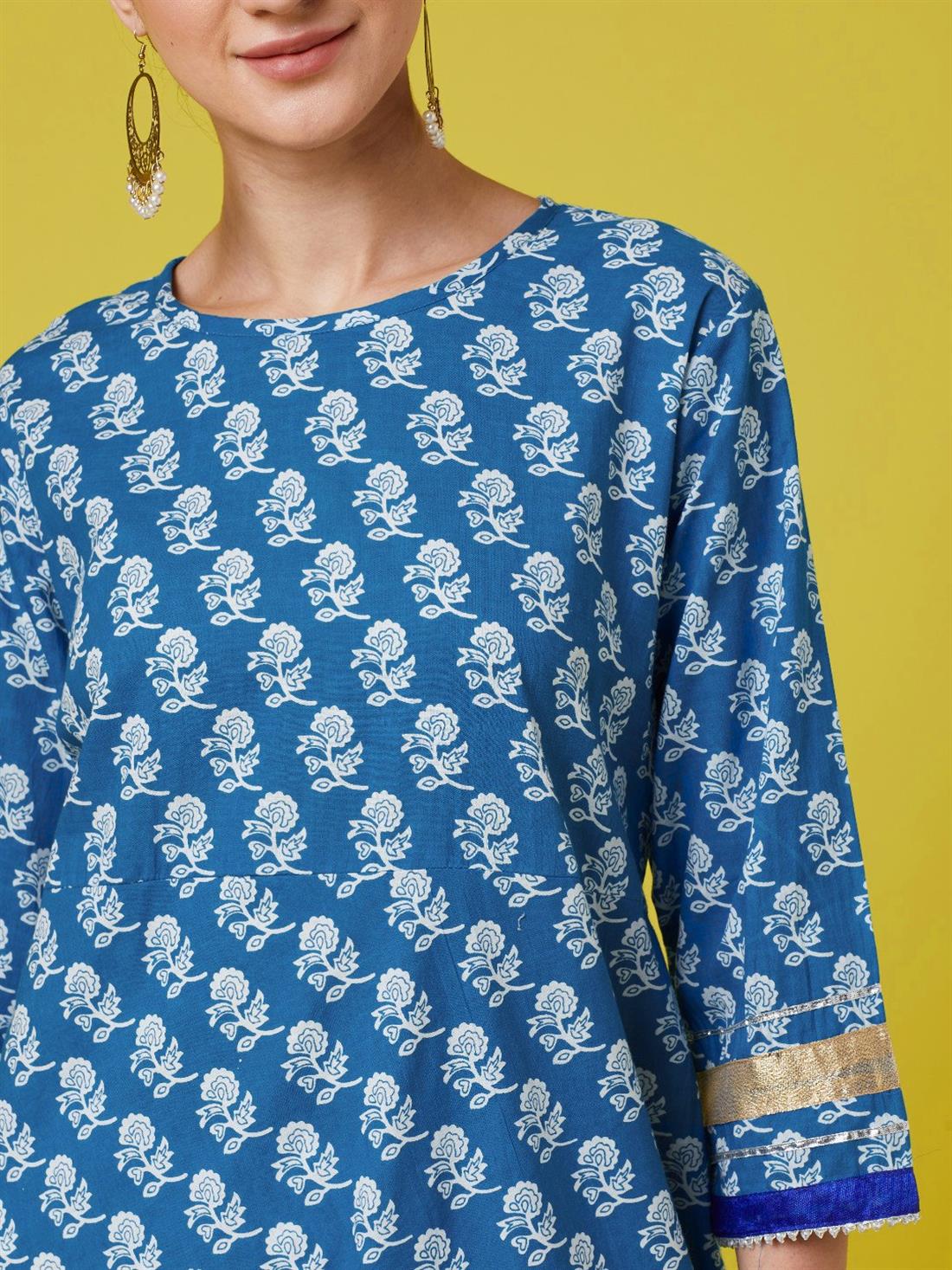 Blue Cotton Anarkali Ladies Readymade