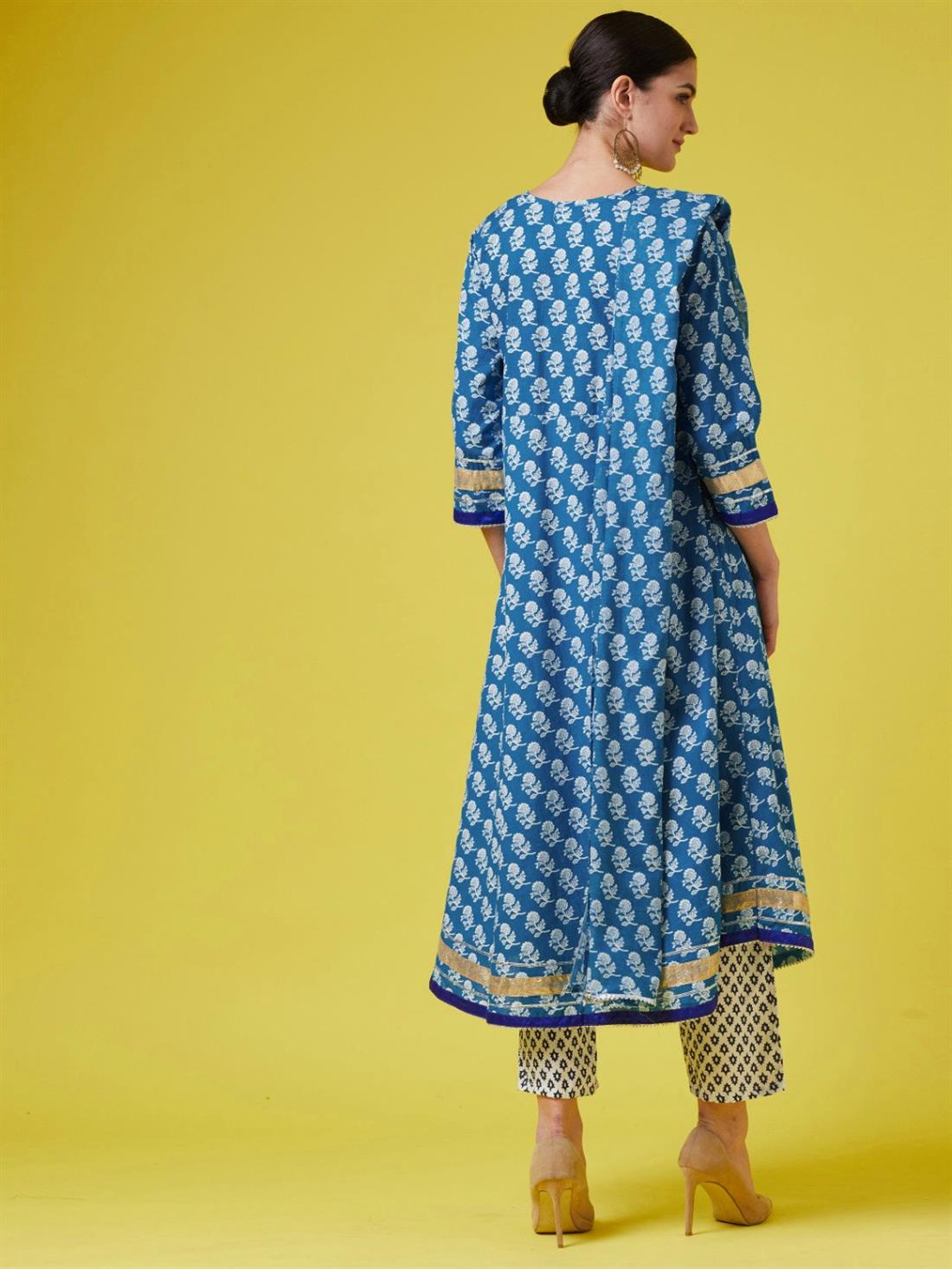 Blue Cotton Anarkali Ladies Readymade