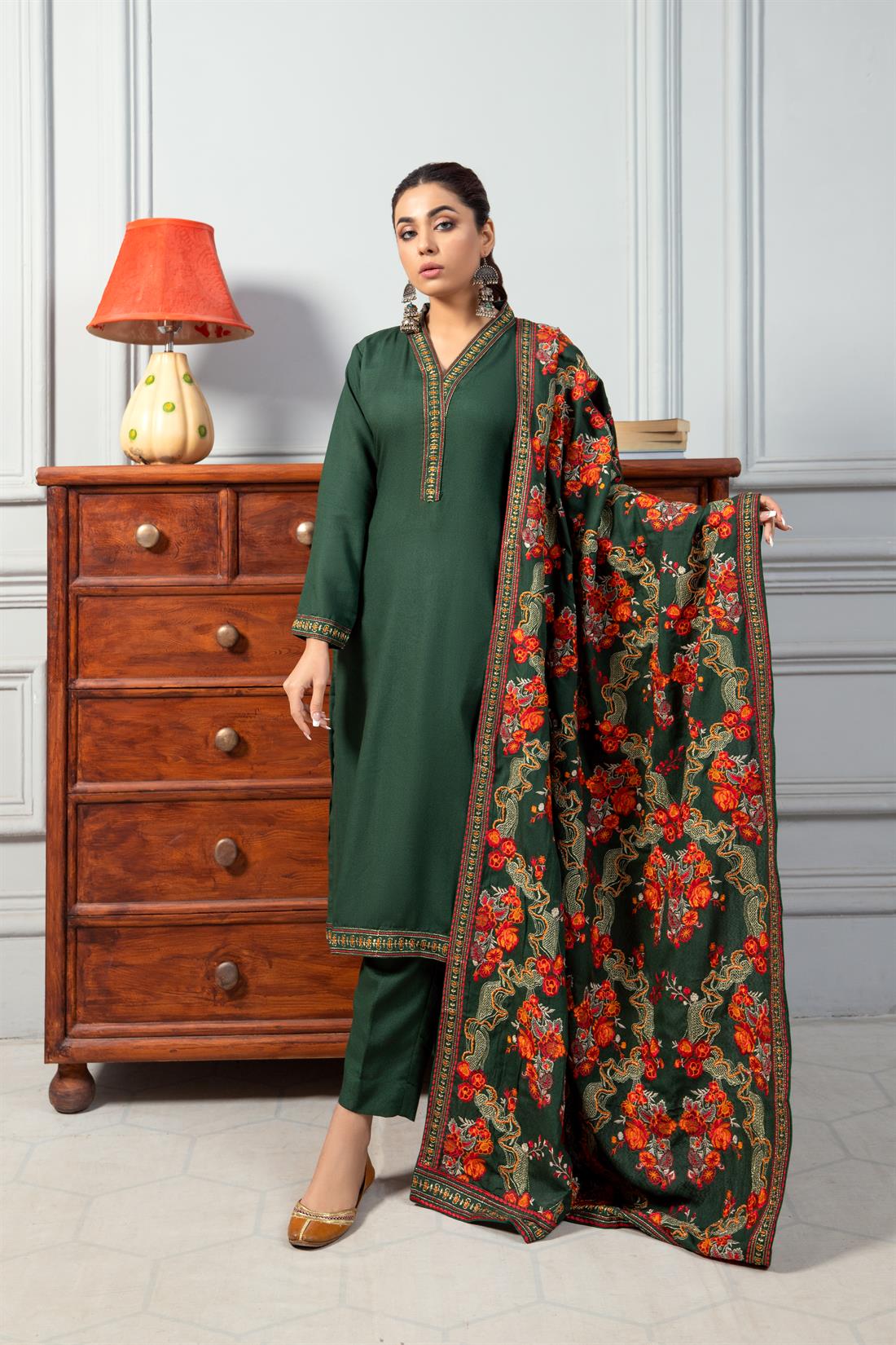 Green Embroidered Karandi Ladies Readymade