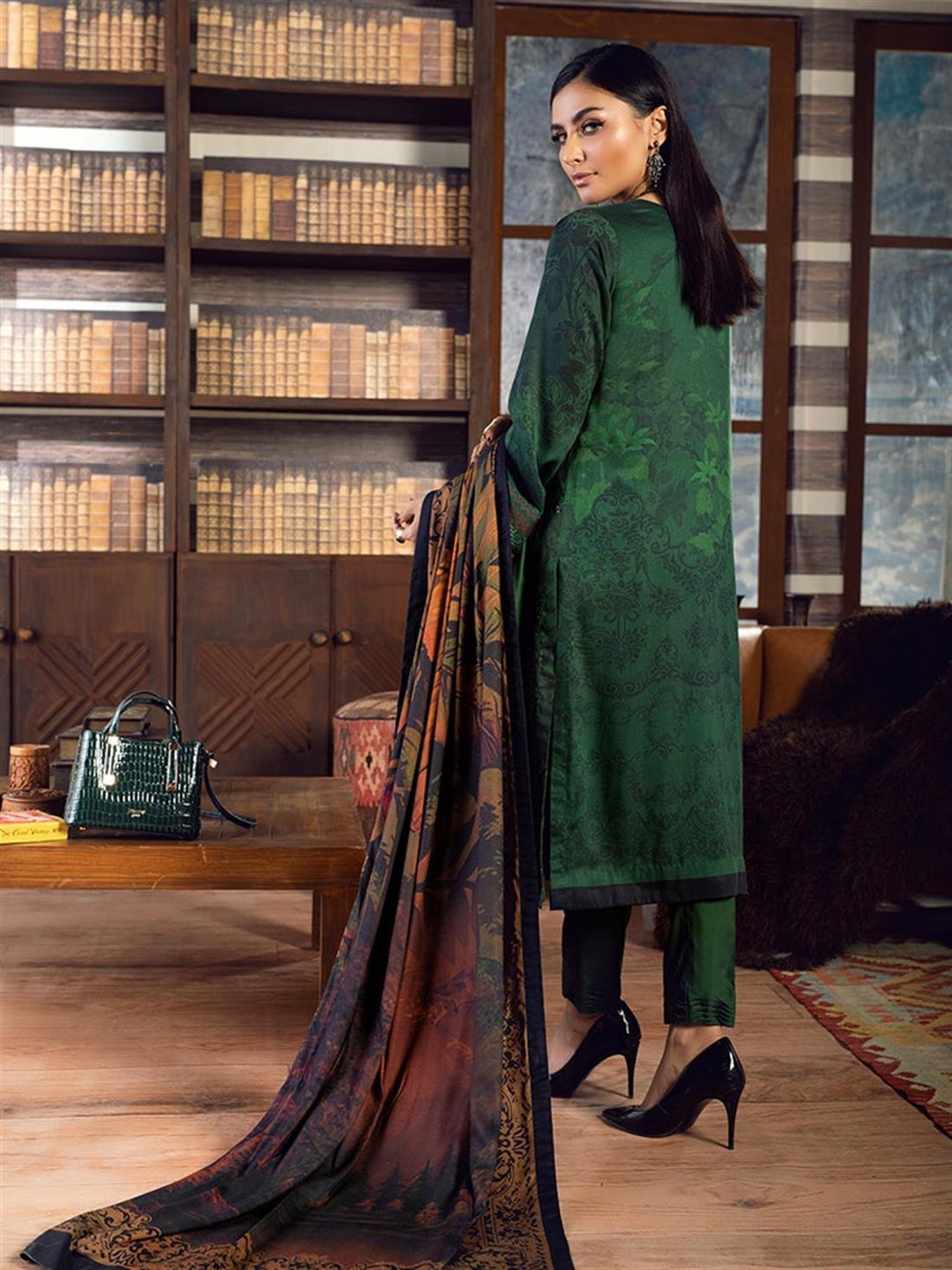 Green Embroidered Linen Ladies Readymade