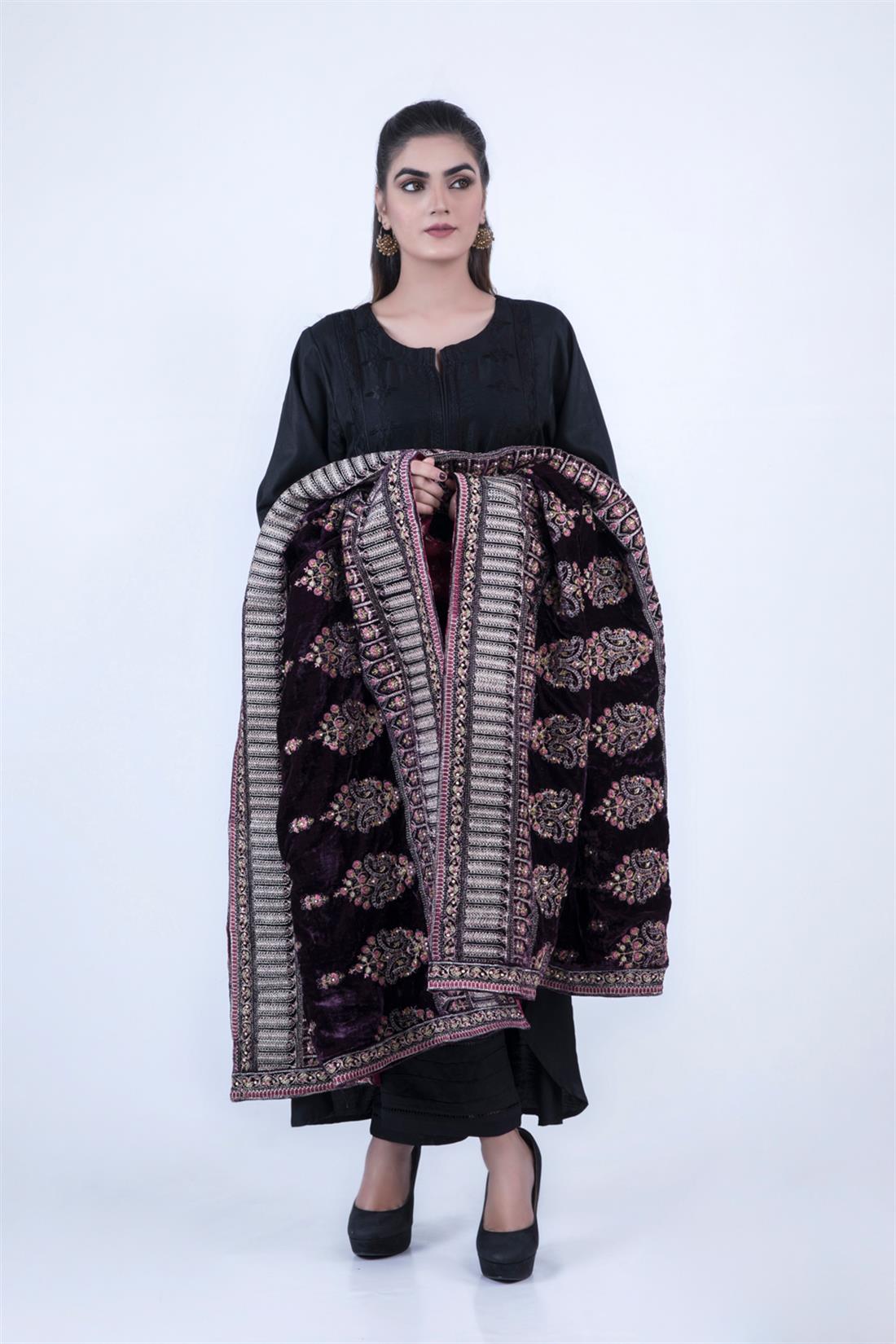 Plum Stone Work Banarasi Shawls and Scarves