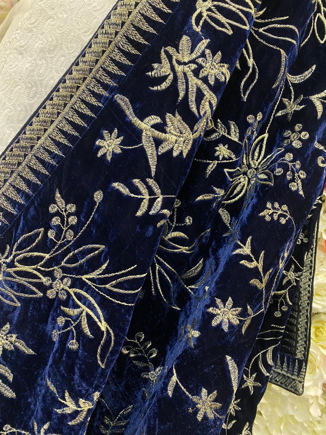 Navy Blue Embroidered Shawls and Scarves