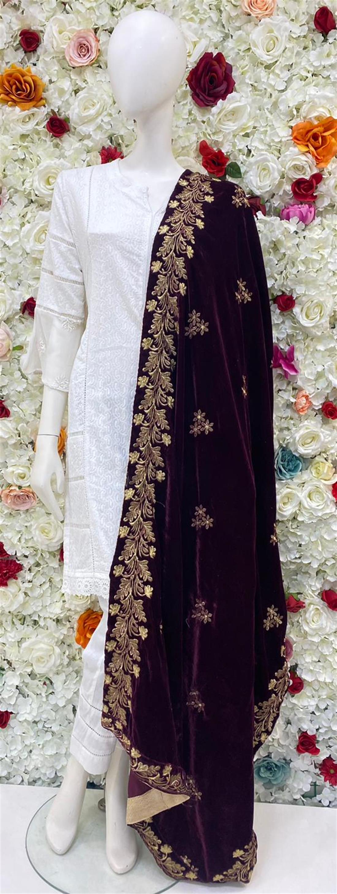 Maroon Embroidered Shawls and Scarves