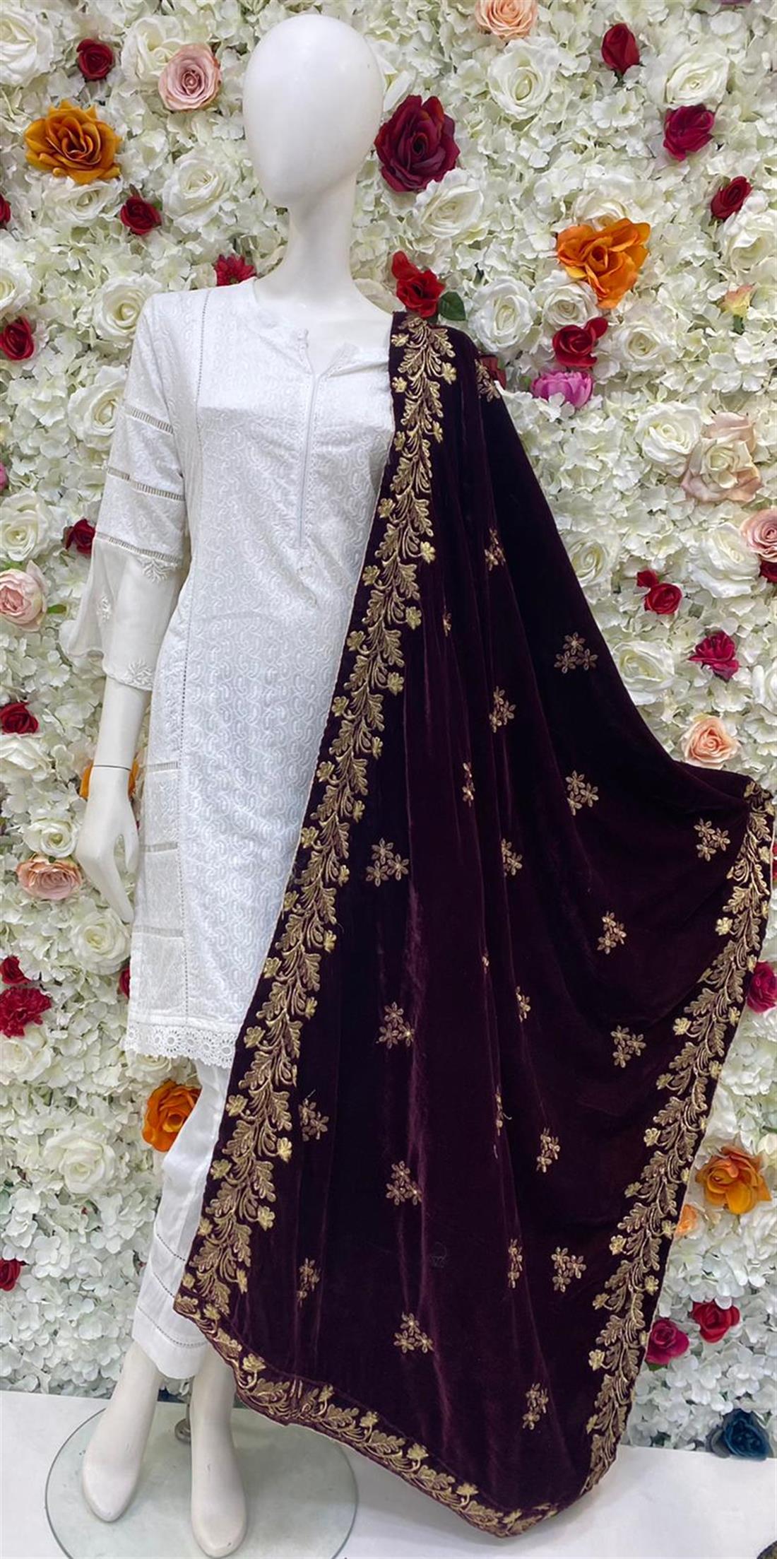 Maroon Embroidered Shawls and Scarves