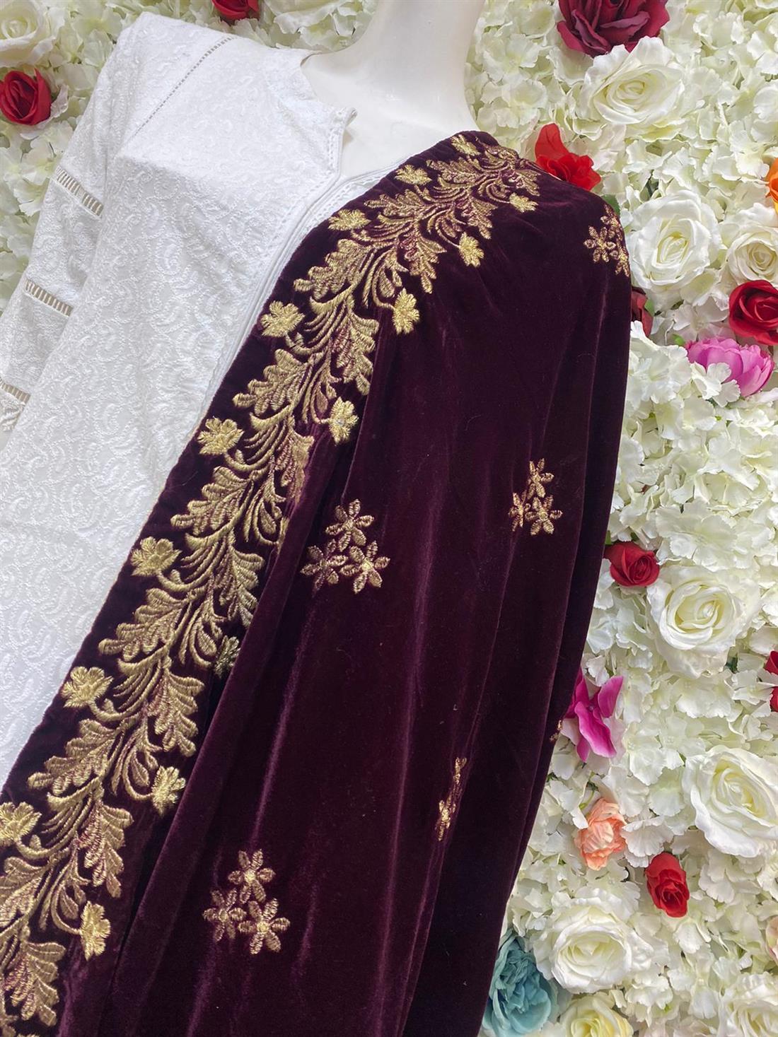 Maroon Embroidered Shawls and Scarves