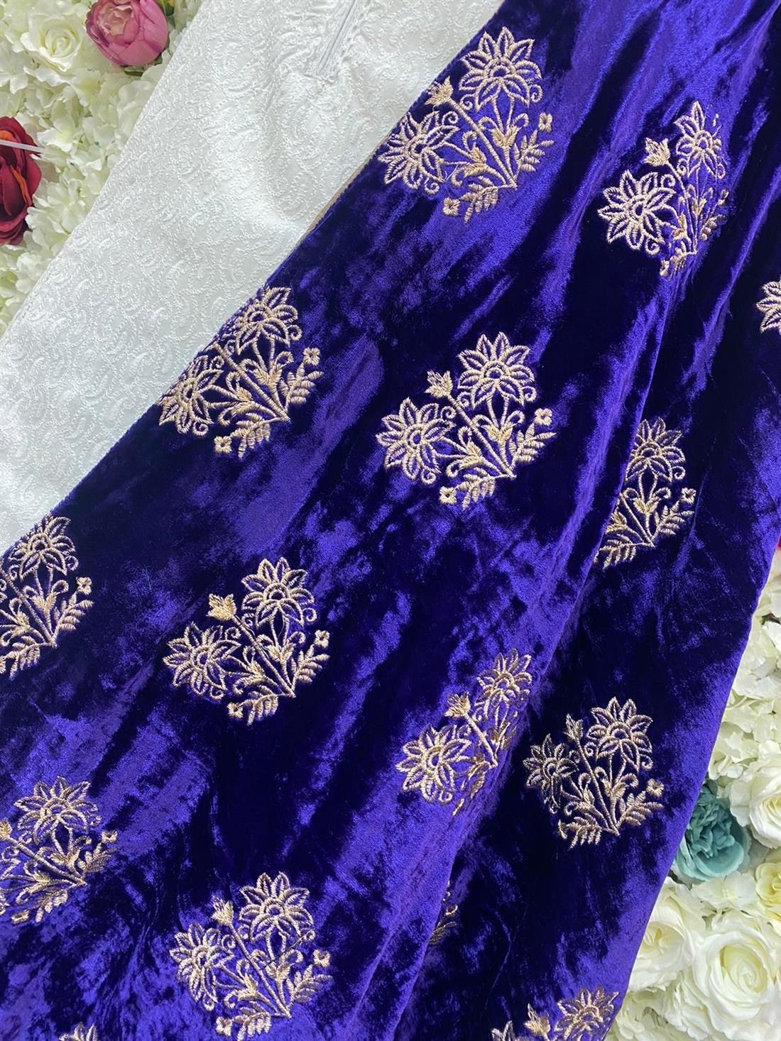 Purple Hint of Blue Embroidered Velvet Shawls and Scarves