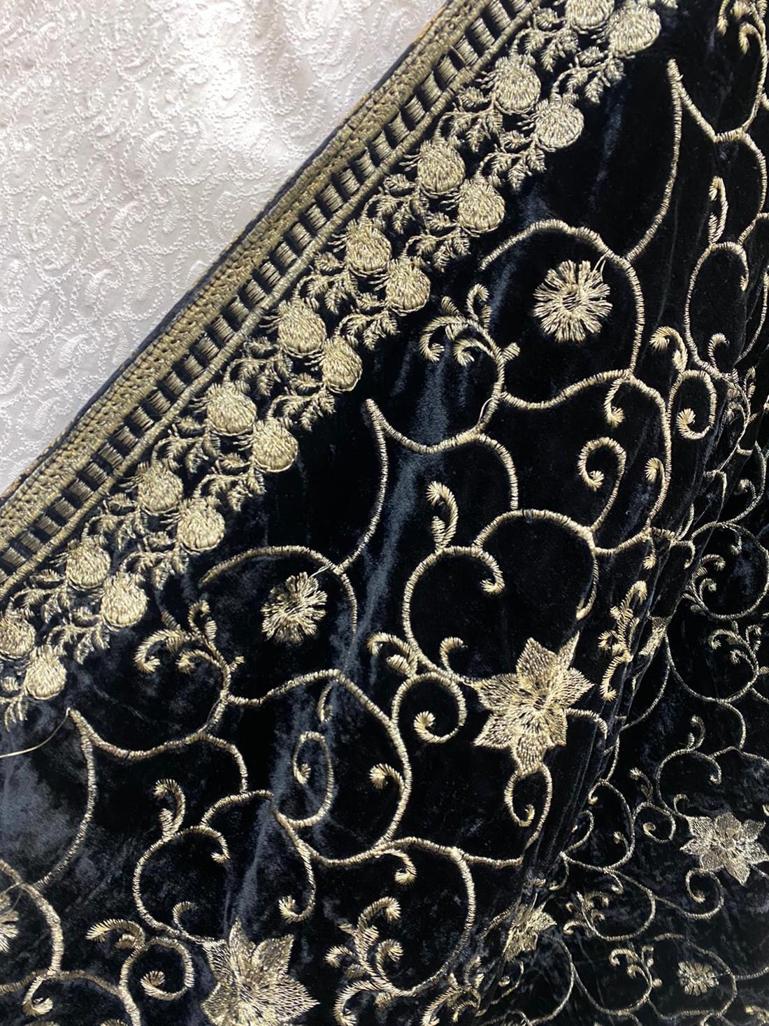 Black Embroidered Velvet Shawls and Scarves