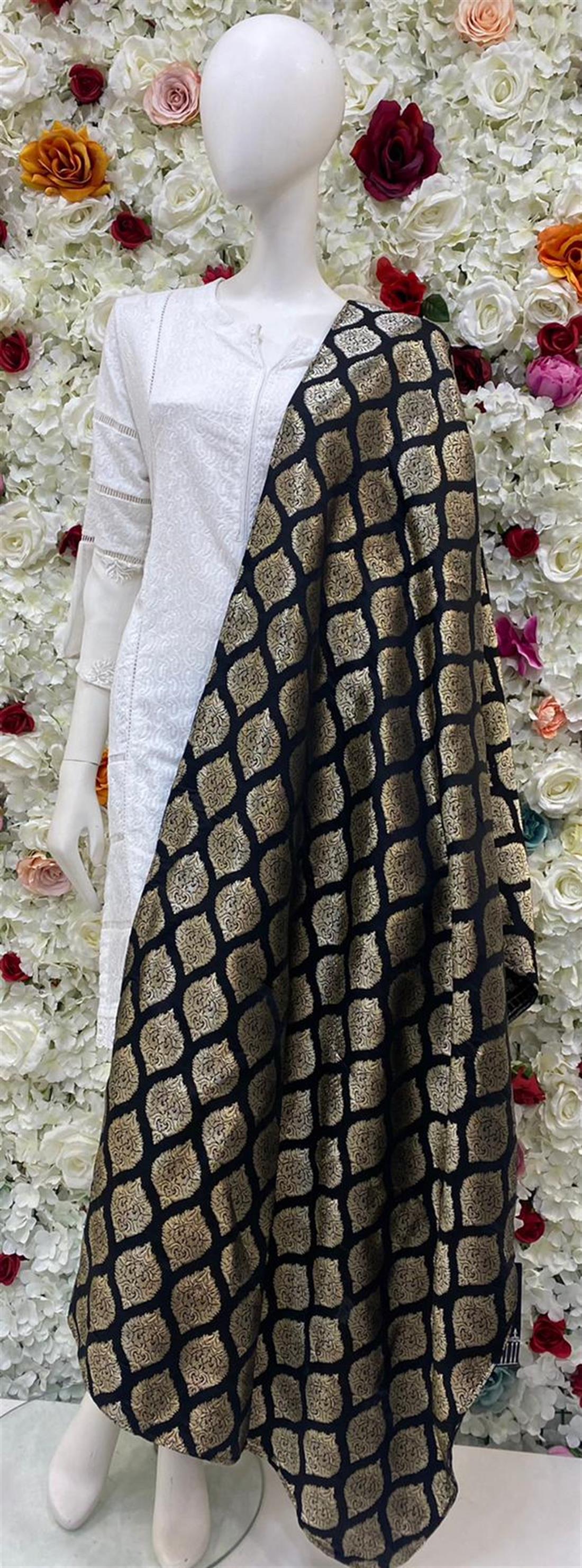 Black Embroidered Velvet Shawls and Scarves