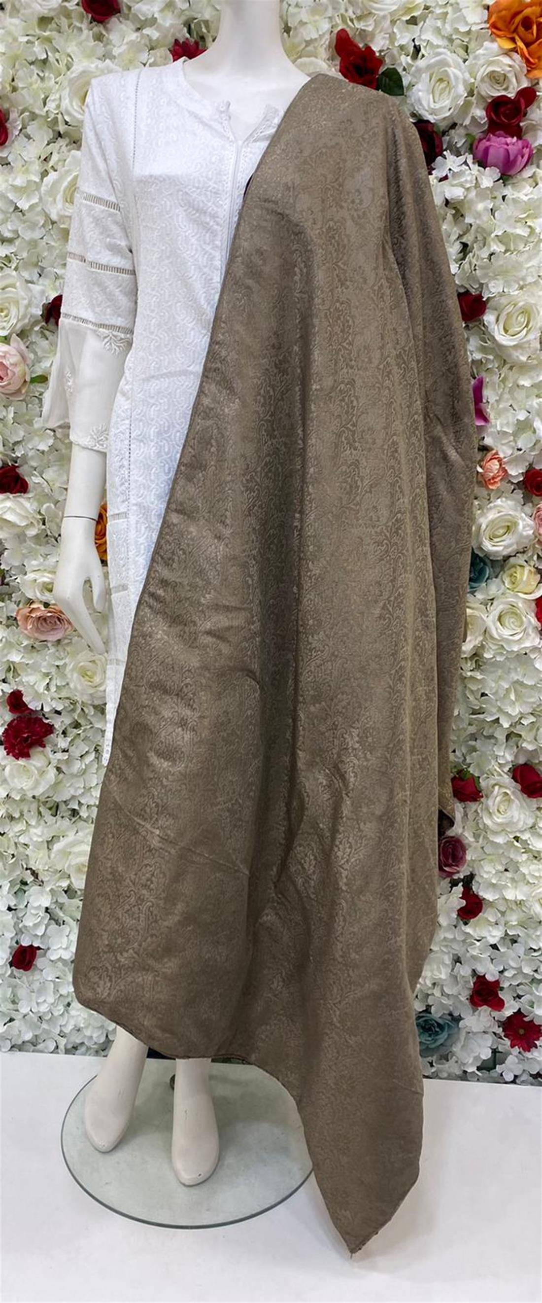 Dark Brown Embroidered Velvet Shawls and Scarves