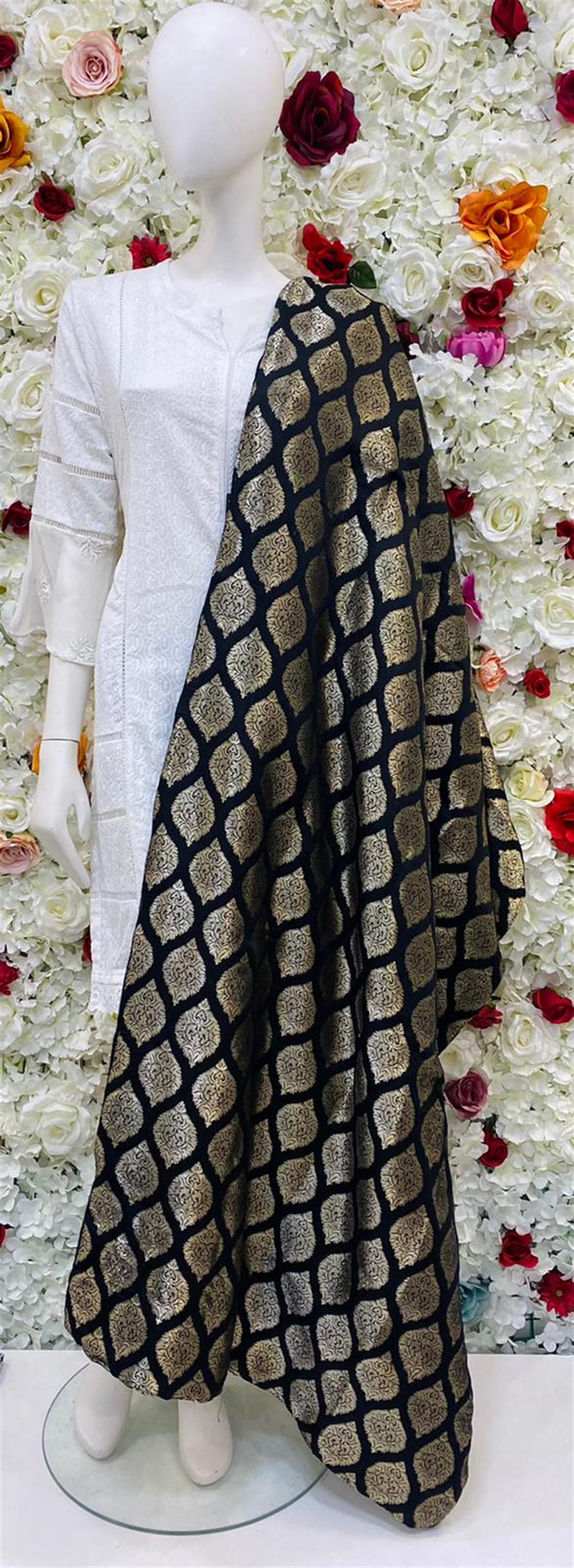 Black Embroidered Velvet Shawls and Scarves