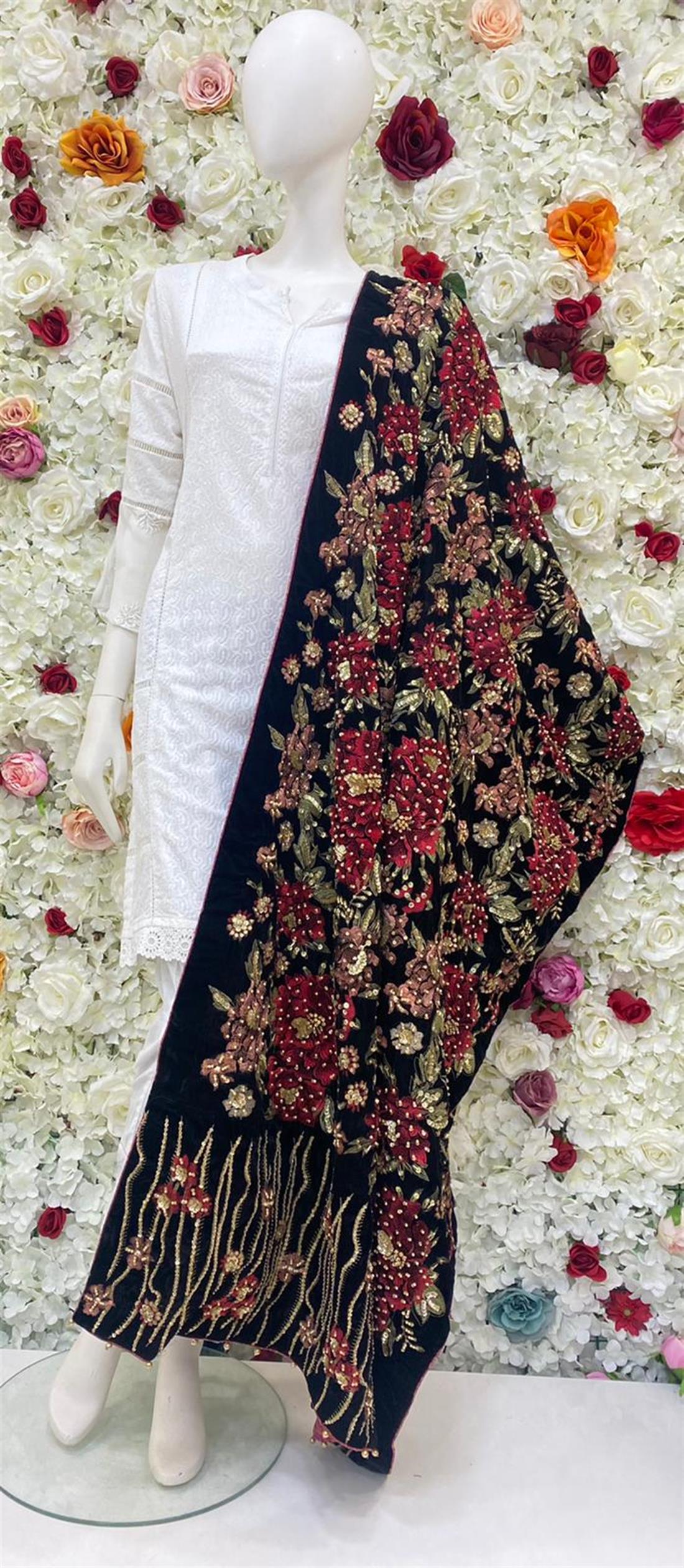 Black Embroidered Shawls and Scarves