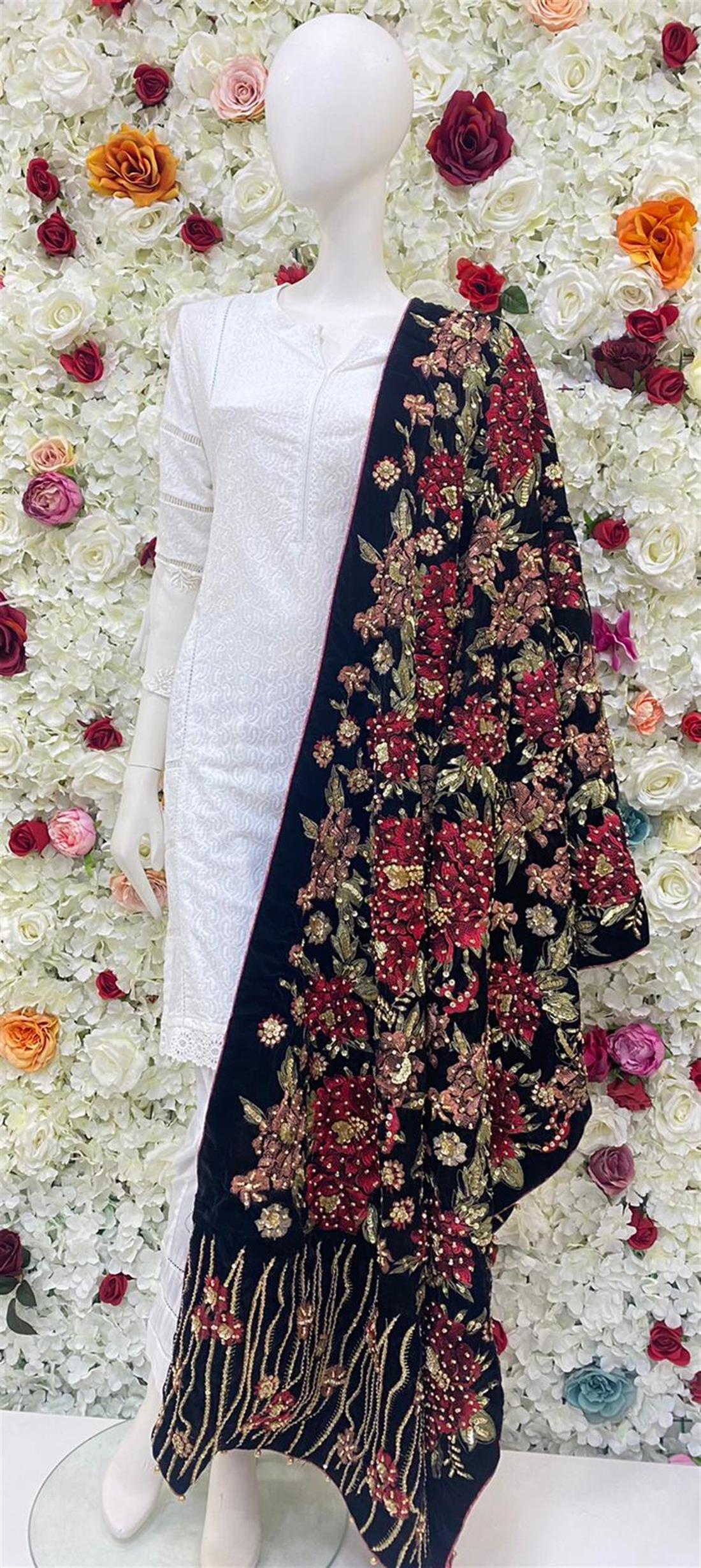 Black Embroidered Shawls and Scarves