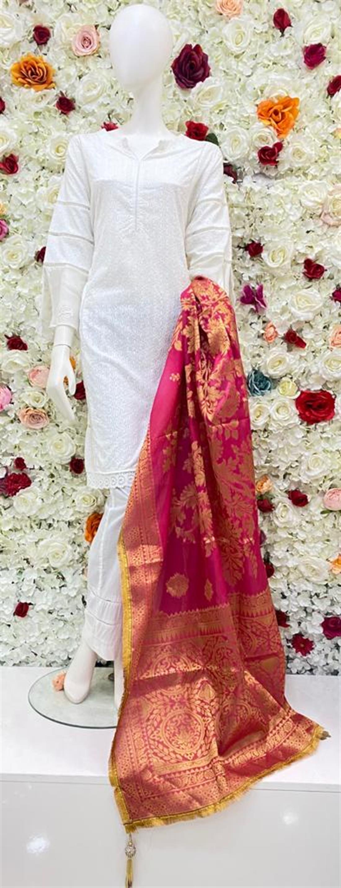 Pink Zari Banarasi Shawls and Scarves