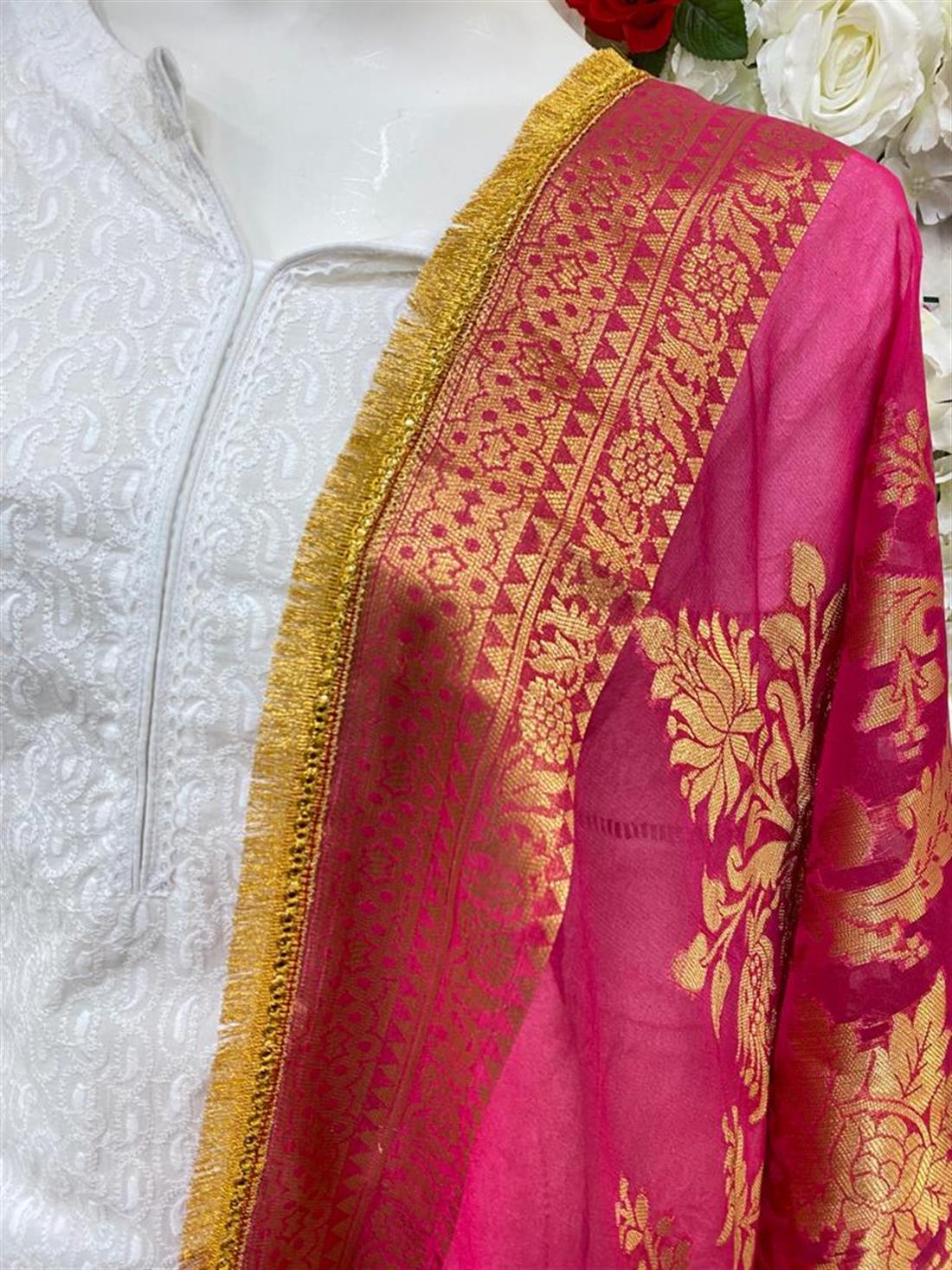 Pink Zari Banarasi Shawls and Scarves