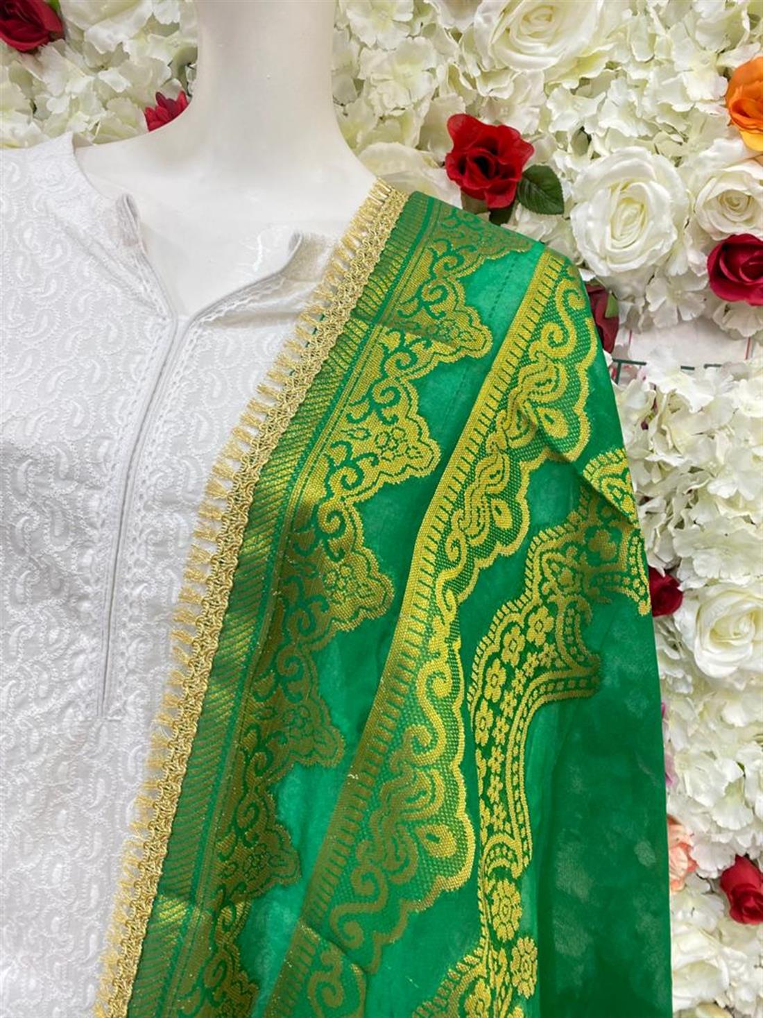 Green Zari Banarasi Shawls and Scarves