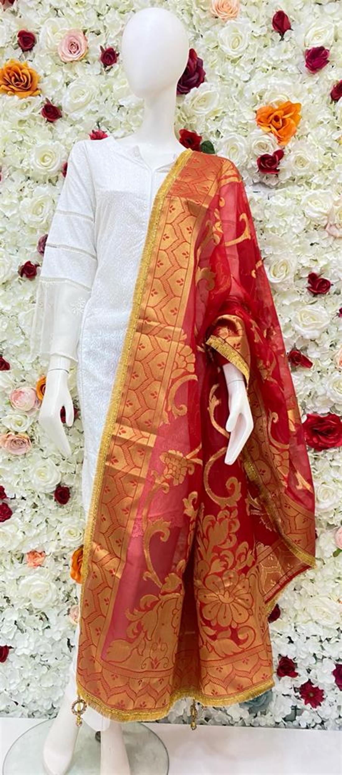 Red Zari Banarasi Shawls and Scarves