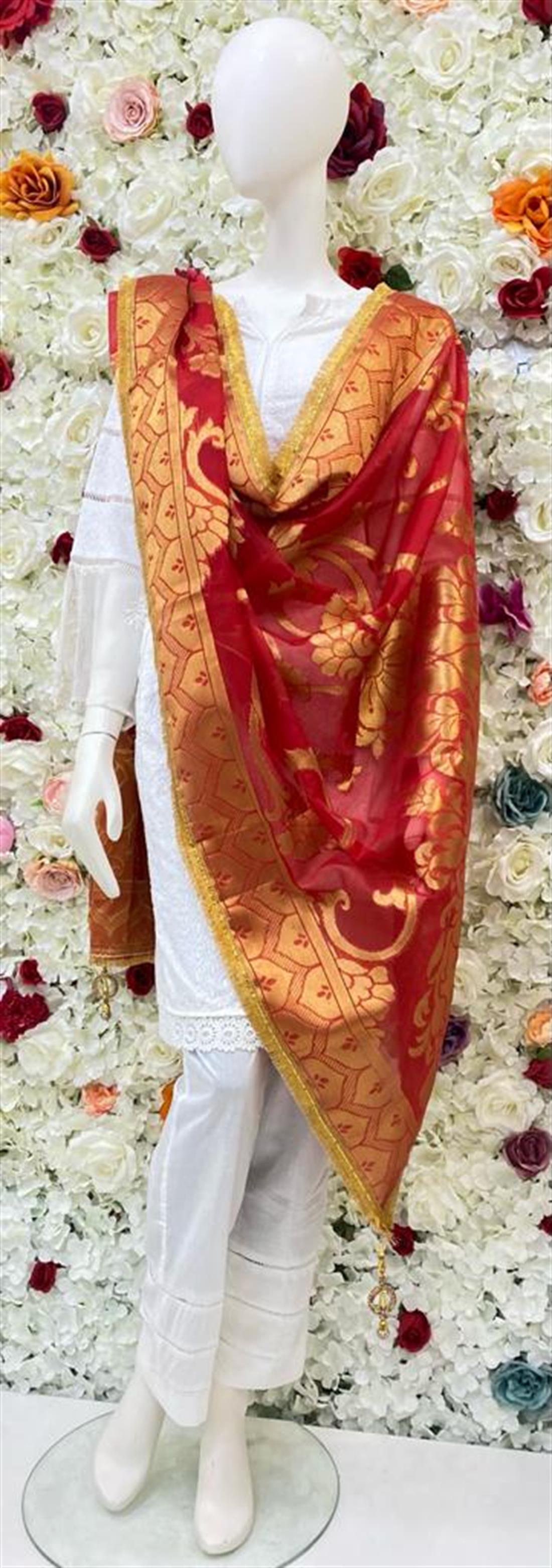 Red Zari Banarasi Shawls and Scarves